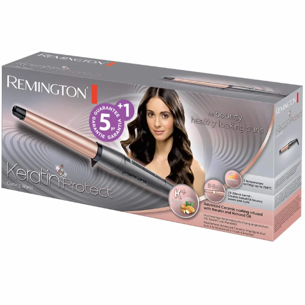 Remington Rizador de Pelo Keratin Protect, Queratina y Aceite Almendras, Ondulador de Pelo con Barril de 19-28 mm, Cerámica, 5 Temperaturas hasta 210°C, Digital, CI83V6, Negro, Rose Gold