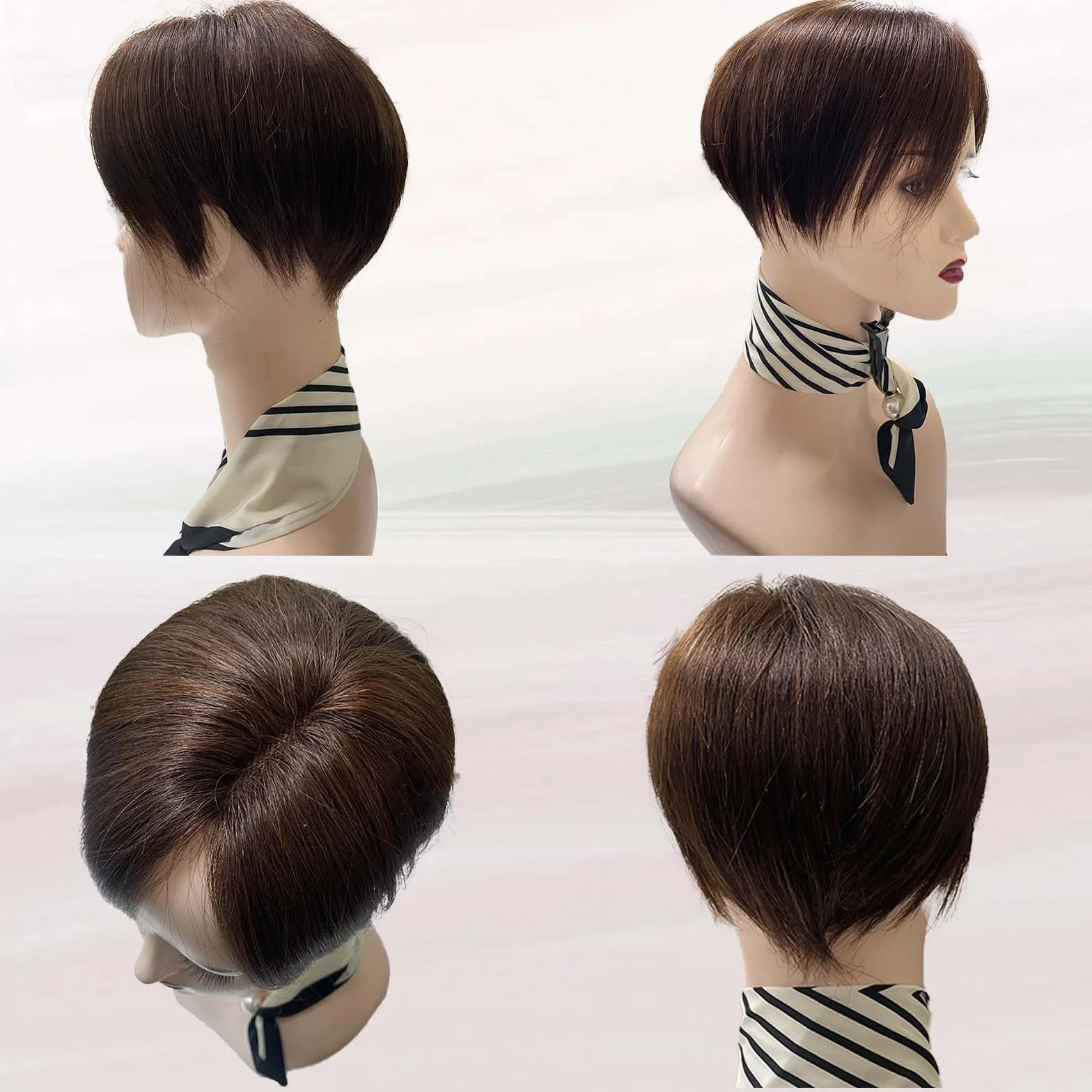 Extensiones de cabello humano para mujeres con adelgazamiento de 16 x 18 cm, gran cobertura de cabello con clip para uso diario, cobertura de pelo gris, castaño medio
