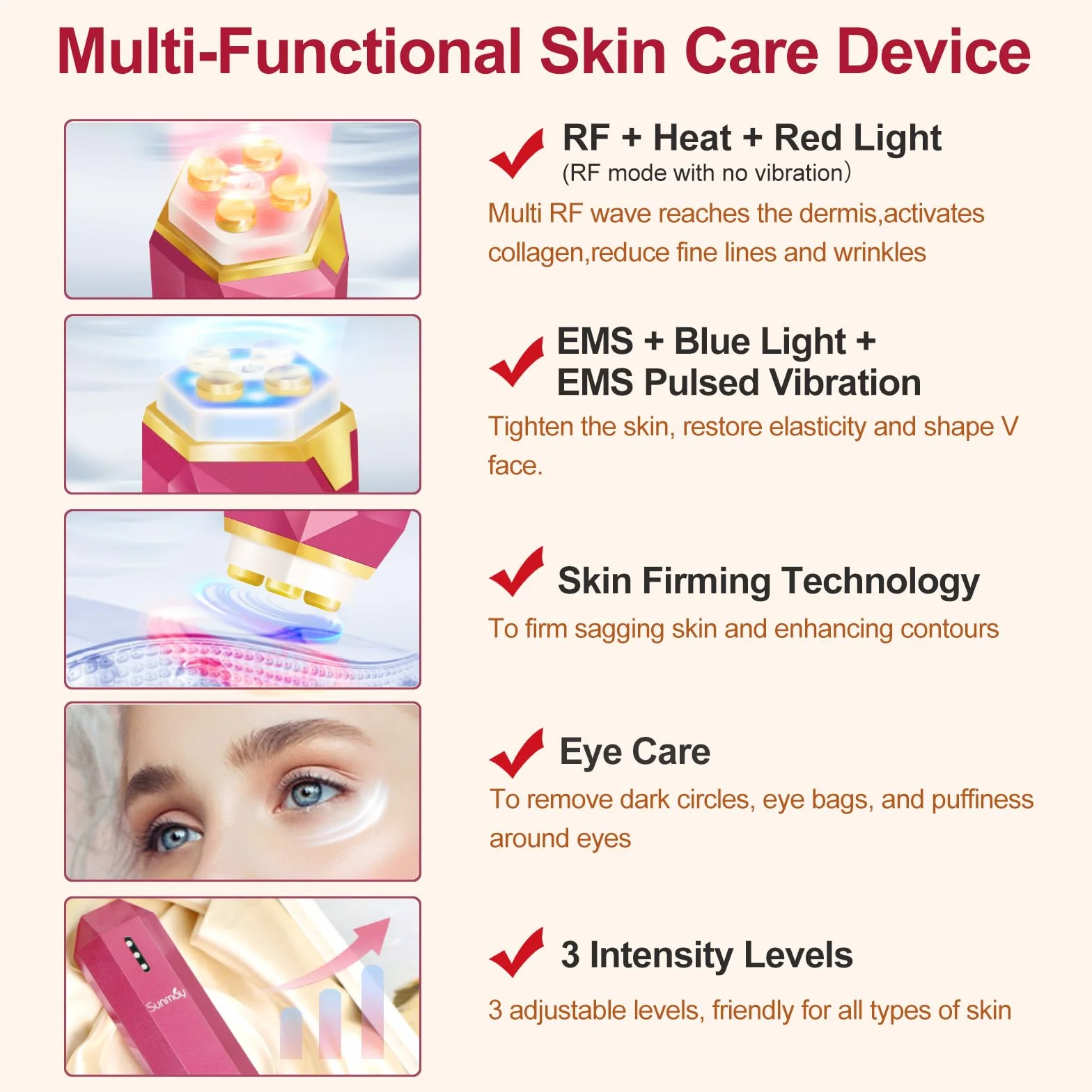 SUNMAY VSkin Aparato Radiofrecuencia Facial Masajeador Microcorriente Antienvejecimiento Rejuvenecimiento