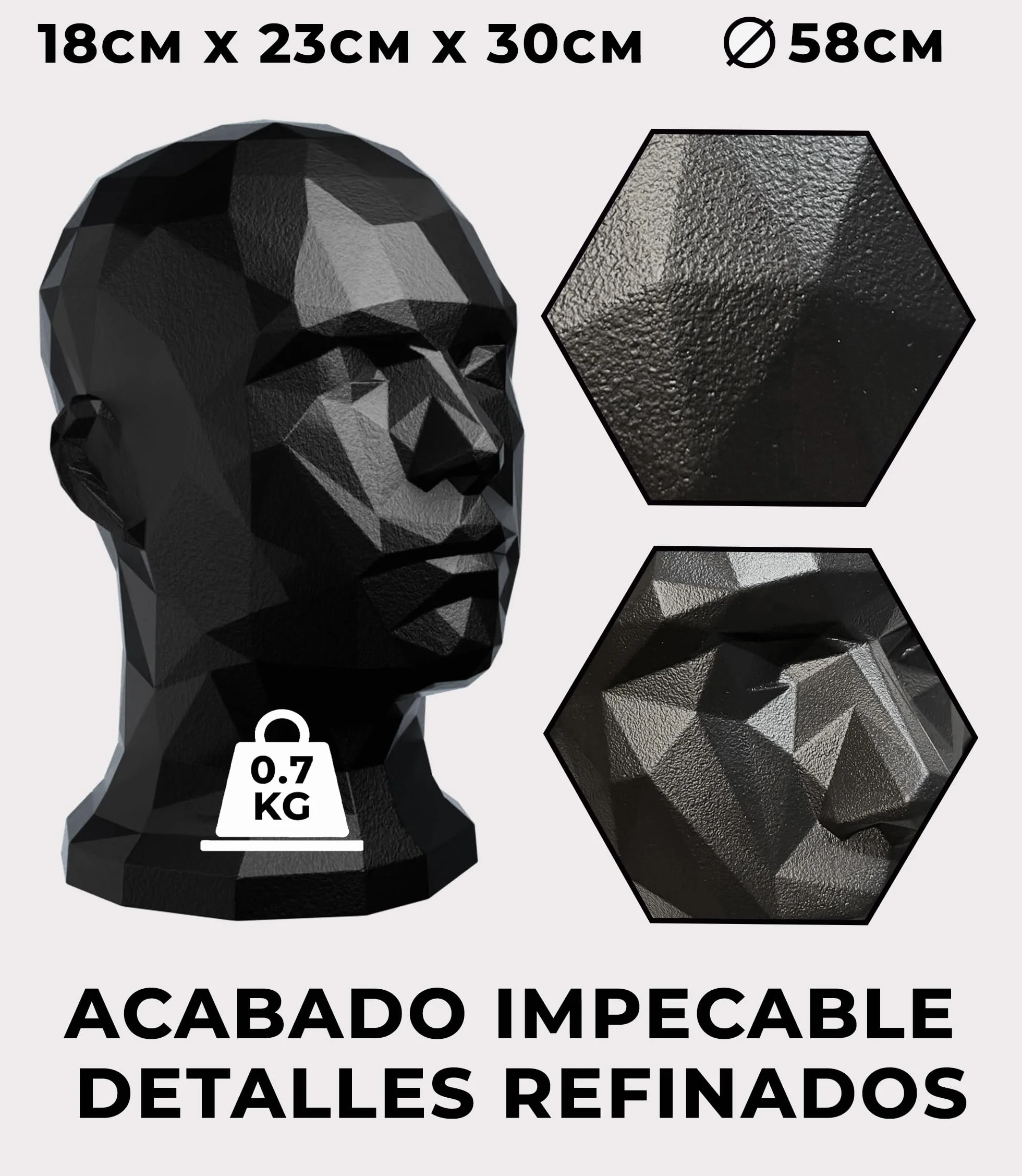 Maniquí Expositor Cabeza Hombre para Cascos Gorras Sombreros Gafas Auriculares Negro