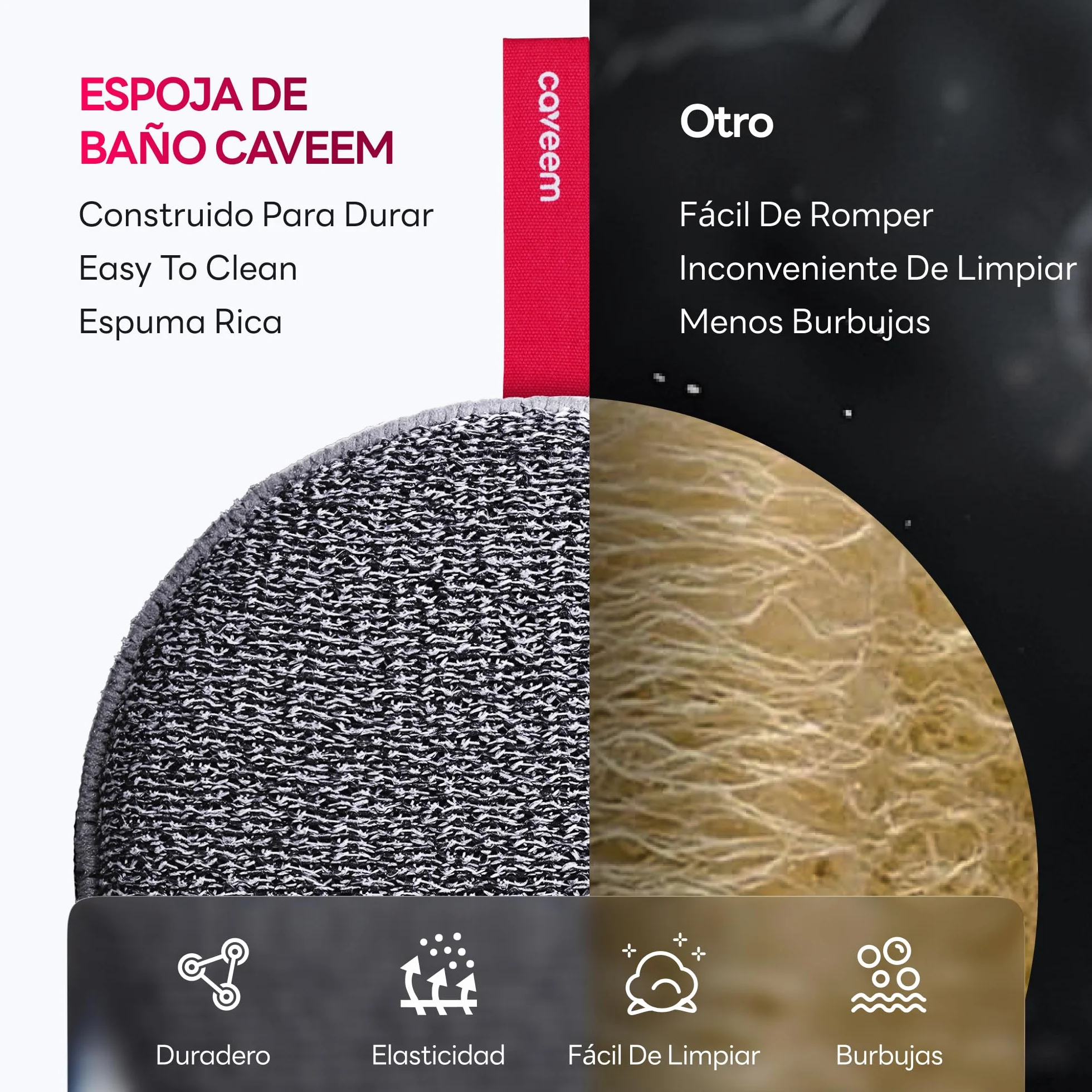 Caveem Esponja exfoliante corporal para eliminar piel muerta, suave y áspera, paquete de 2