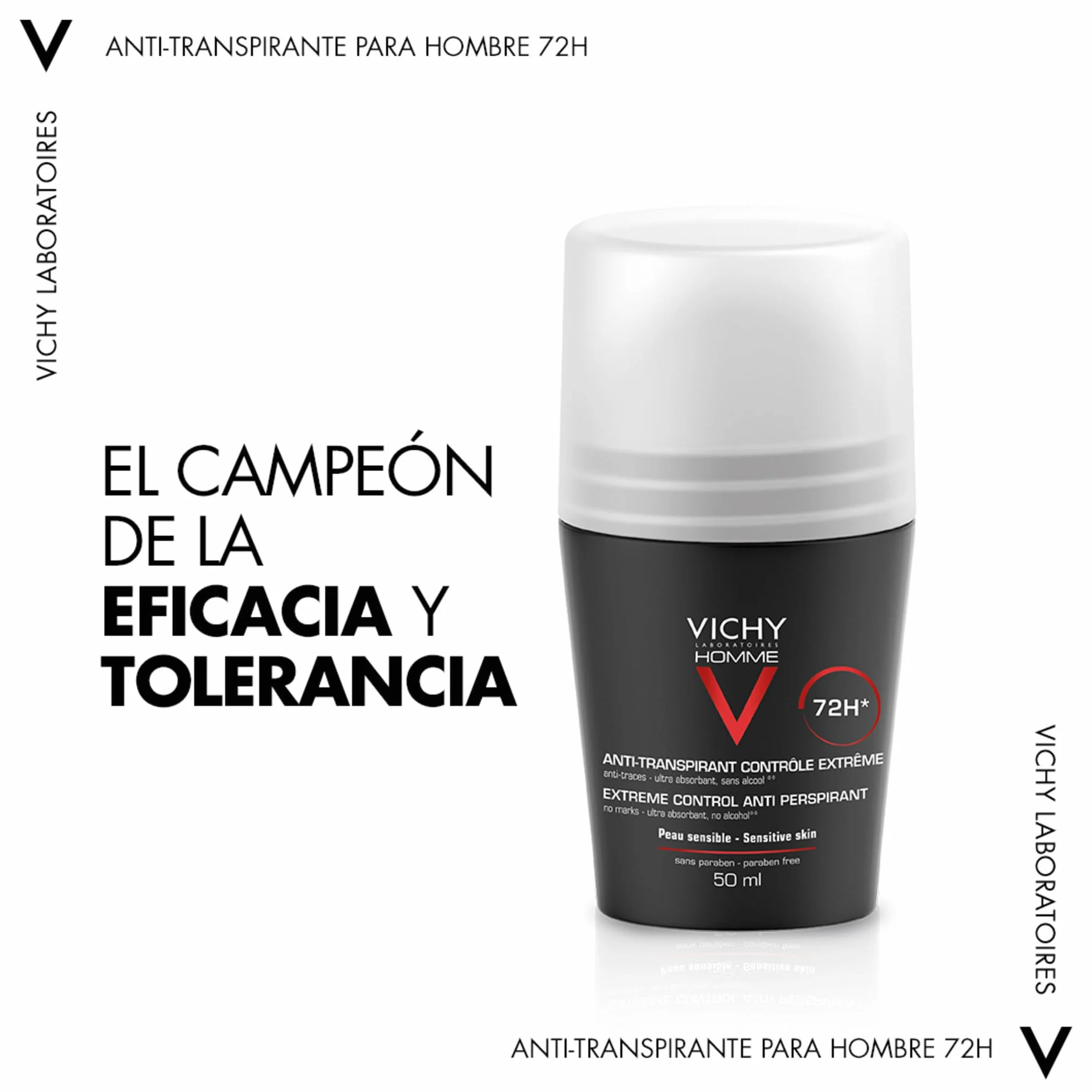 Vichy Homme Desodorante Roll-On Anti-Transpirante 72 H 50 ml Paquete de 4