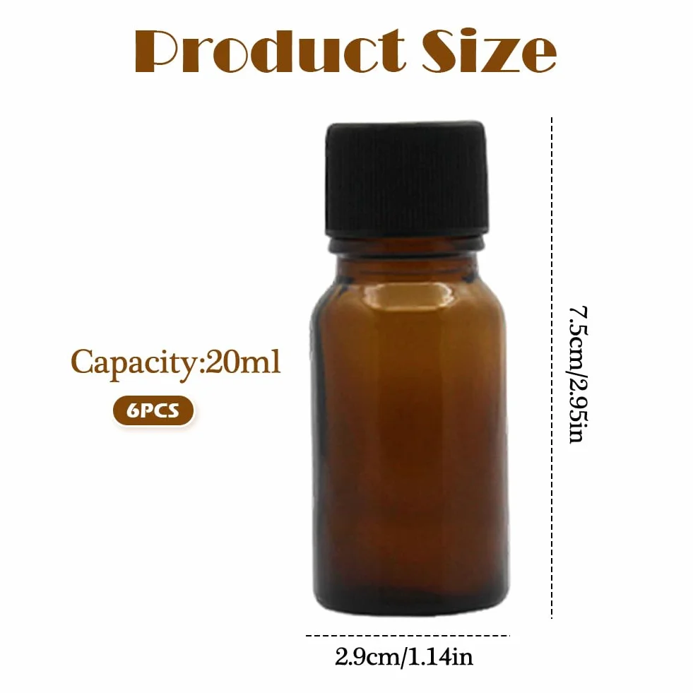 Frascos de vidrio ámbar vacíos 20 ml para aceites esenciales con reductor y tapas negras