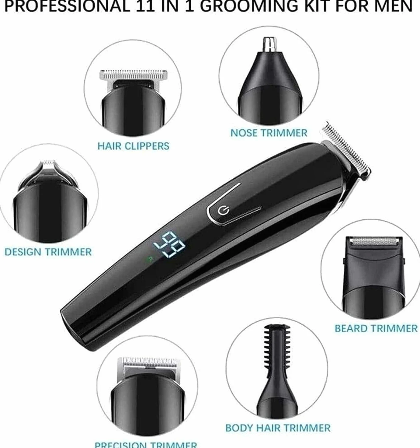 Cortapelos para hombres, kit recortador de barba 6 en 1, inalámbrico, de precisión, resistente al agua, recargable por USB.