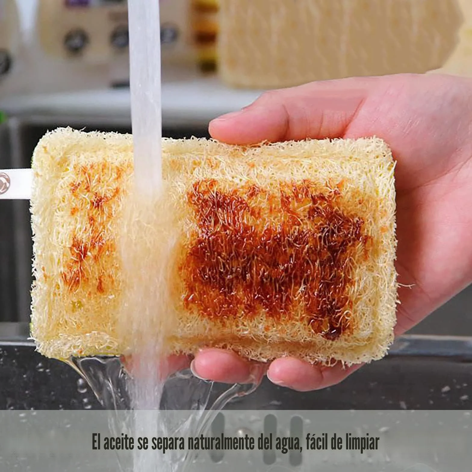 Esponjas Orgánicas para Lavar Platos, Ecológicas, Fibra Vegetal de Lufa Natural - Paquete de 6