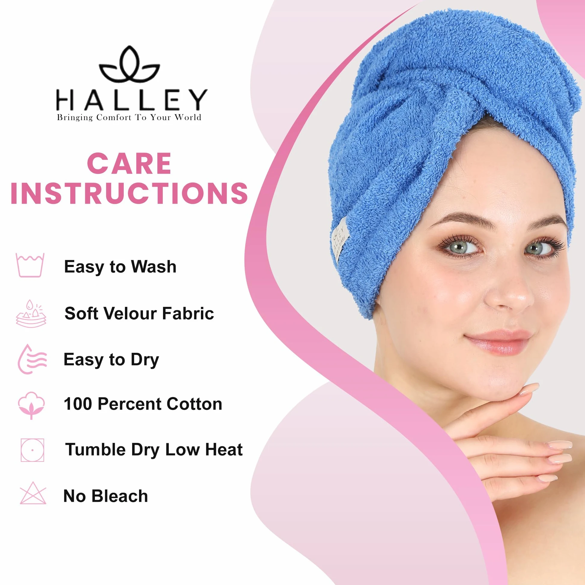 HALLEY Toalla de algodón para el cabello, 3 paquetes, súper absorbente, antiencrespamiento, de secado rápido, para cabello rizado, largo y grueso, turbantes para cabello húmedo con botón, toalla para