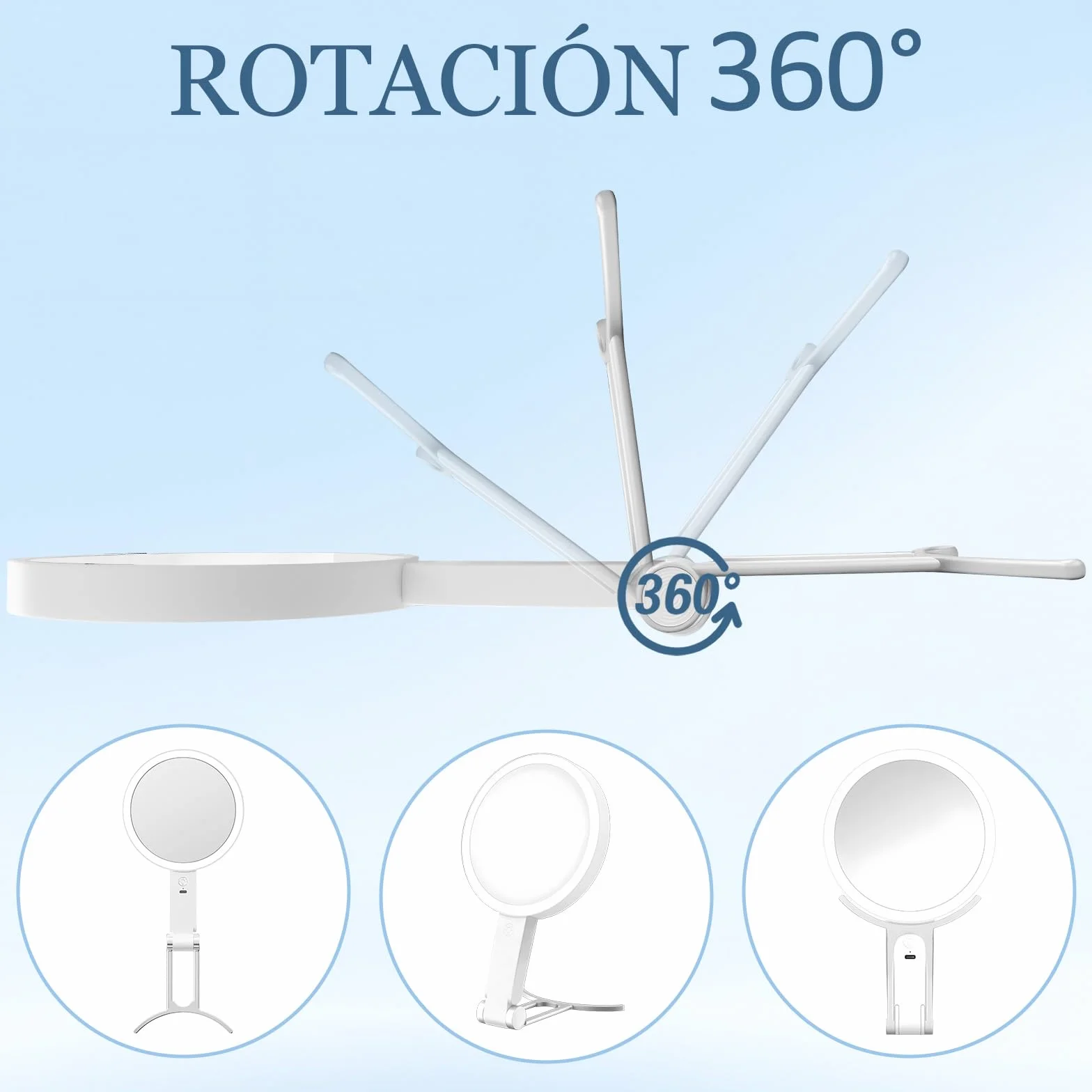 Espejo de Aumento con Luz 30X/1X Plegable 3 Colores Montaje Mano Mesa Pared