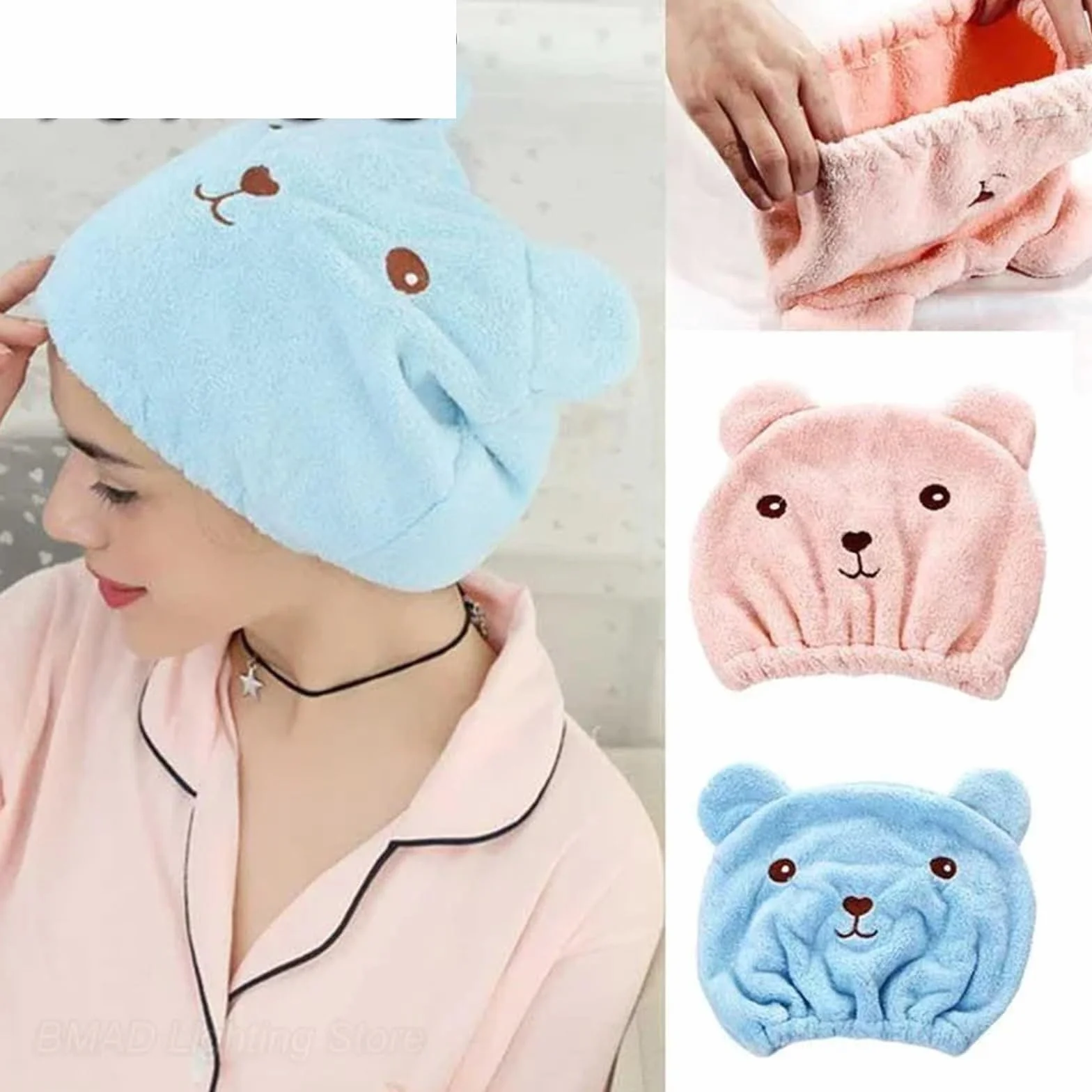 Gorro de secado for el pelo osito, toalla microfibra rápido, gorro ducha cabello, toallas envueltas, baño, accesorios Toalla Para El Pelo(Blue,20PCS)