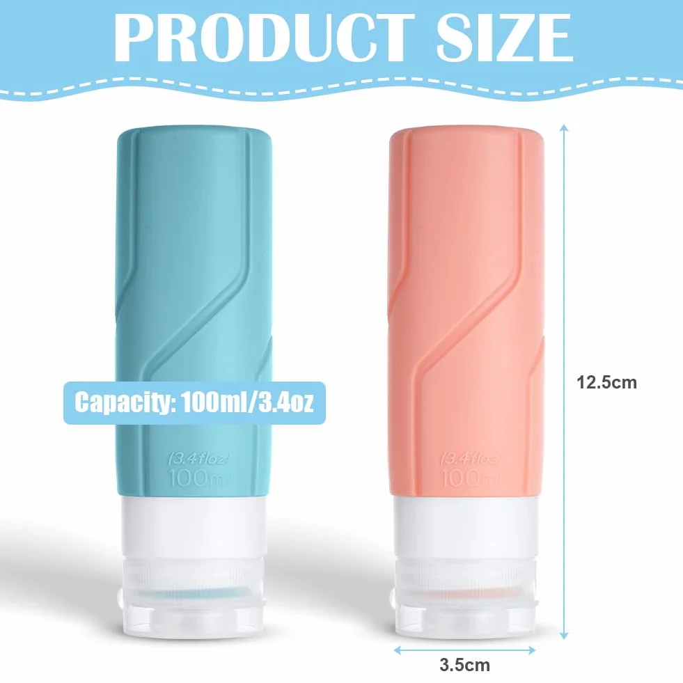 OSDUE Botellas de Viaje Silicona 4 Piezas Juego Compresible Prueba de Fugas sin BPA 100ml