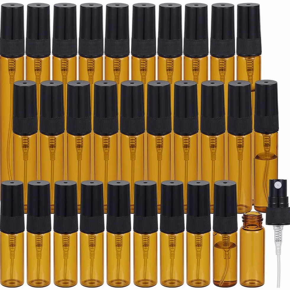 BENECREAT 30 mini botellas de spray de cristal ámbar 3/5/10 ml vacías niebla fina para perfume