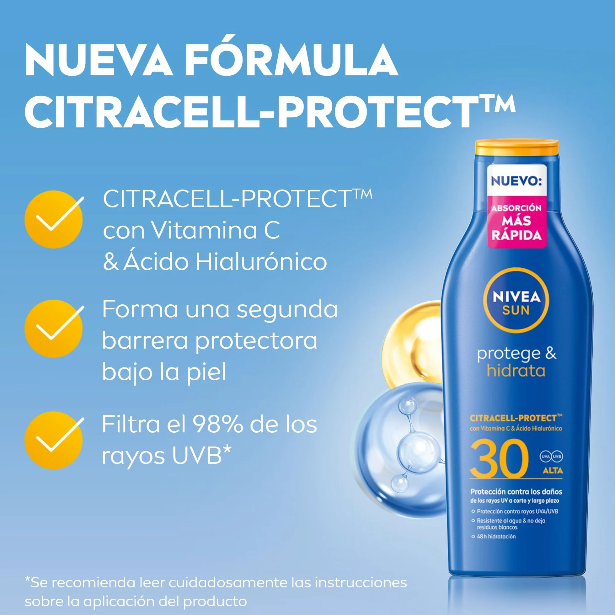 NIVEA SUN Protege & Hidrata Leche Solar FP30 Protector Solar Corporal 400 ml