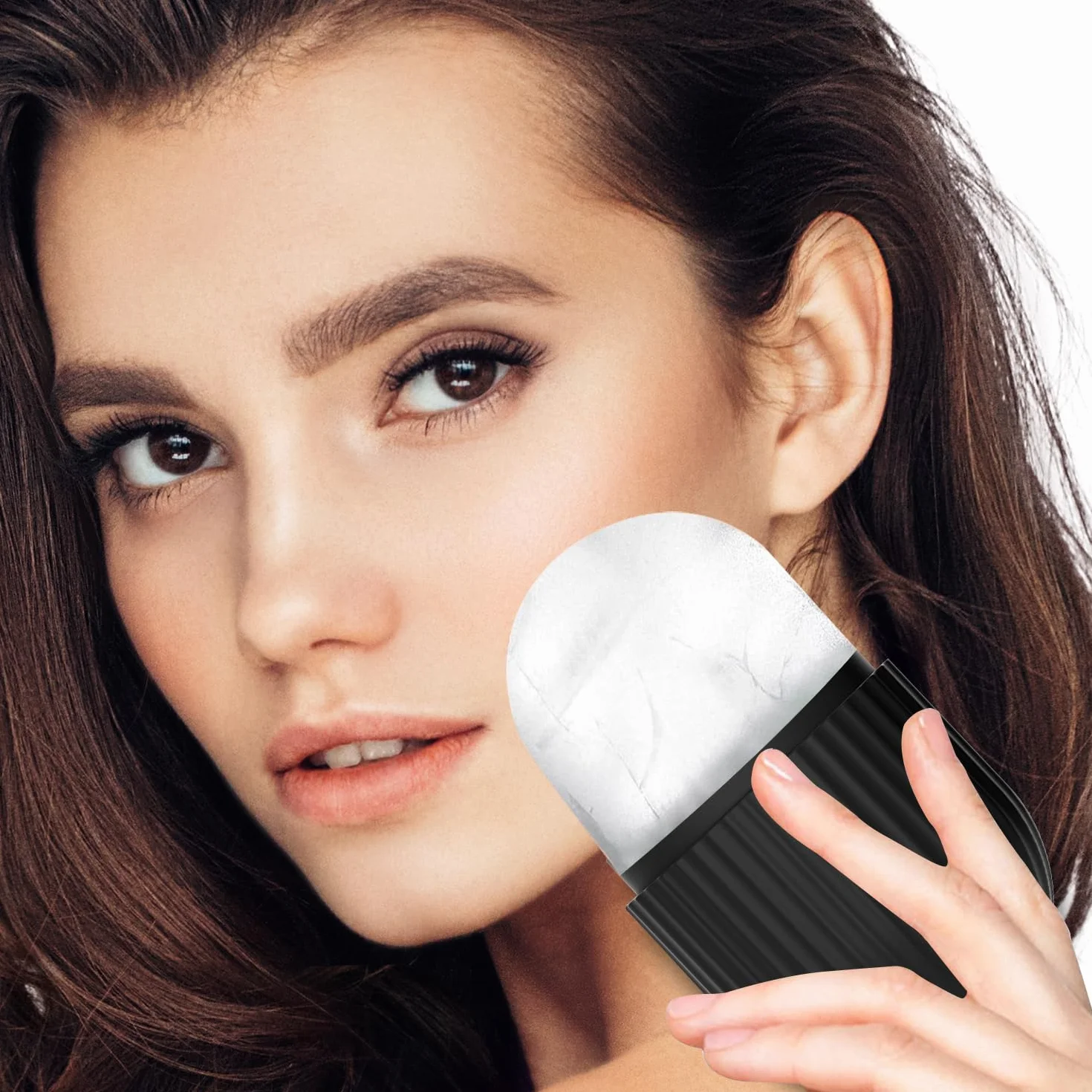 Ice Roller para Masaje Facial Frío, Hielo Cara Reutilizable de Silicona, Reducción de Poros y Ojeras, Cuidado de la Piel en Casa (Rayas Negras)