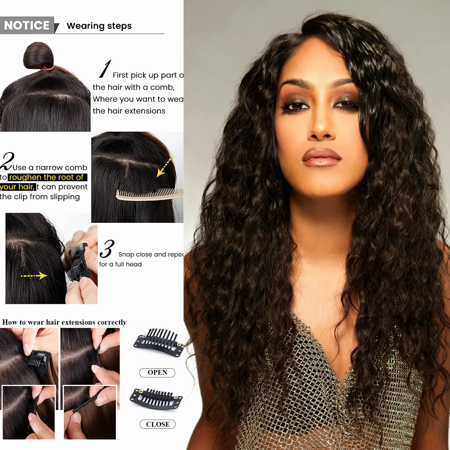 Extensiones de Pelo Rizado 50cm 6 Piezas 16 Clips Sintético Marrón y Rubio