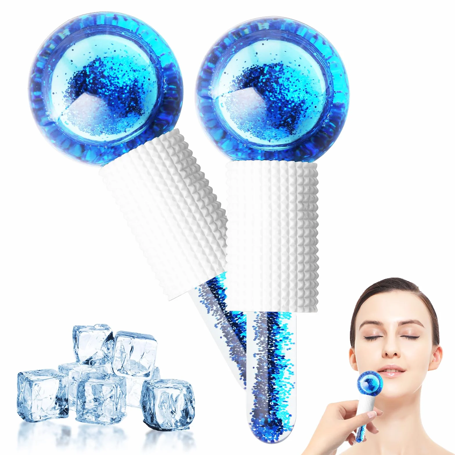 GeeRic 2 Un Rodillo Facial Ice Globes Masaje de Hielo Bola Belleza Facial Masajeadores Piel Fría Hinchazón Ojeras Rosa