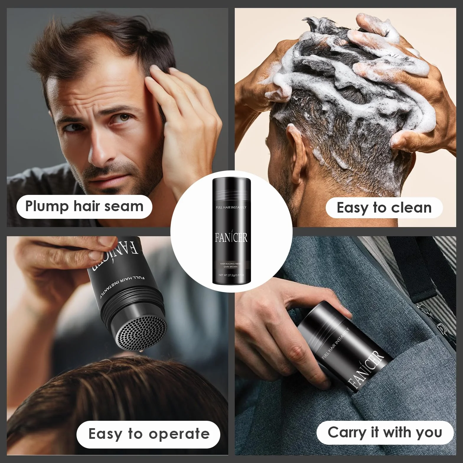 Polvo Fibra Capilar 27.5g Marrón Oscuro para Cabello más Lleno