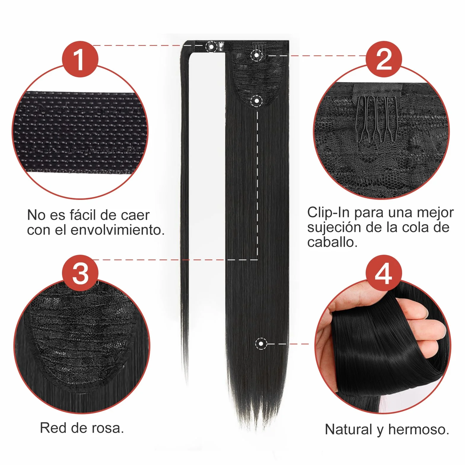 Coleta Postiza Extensiones Pelo Natural 70 cm Liso Cabello Sintético para Mujeres