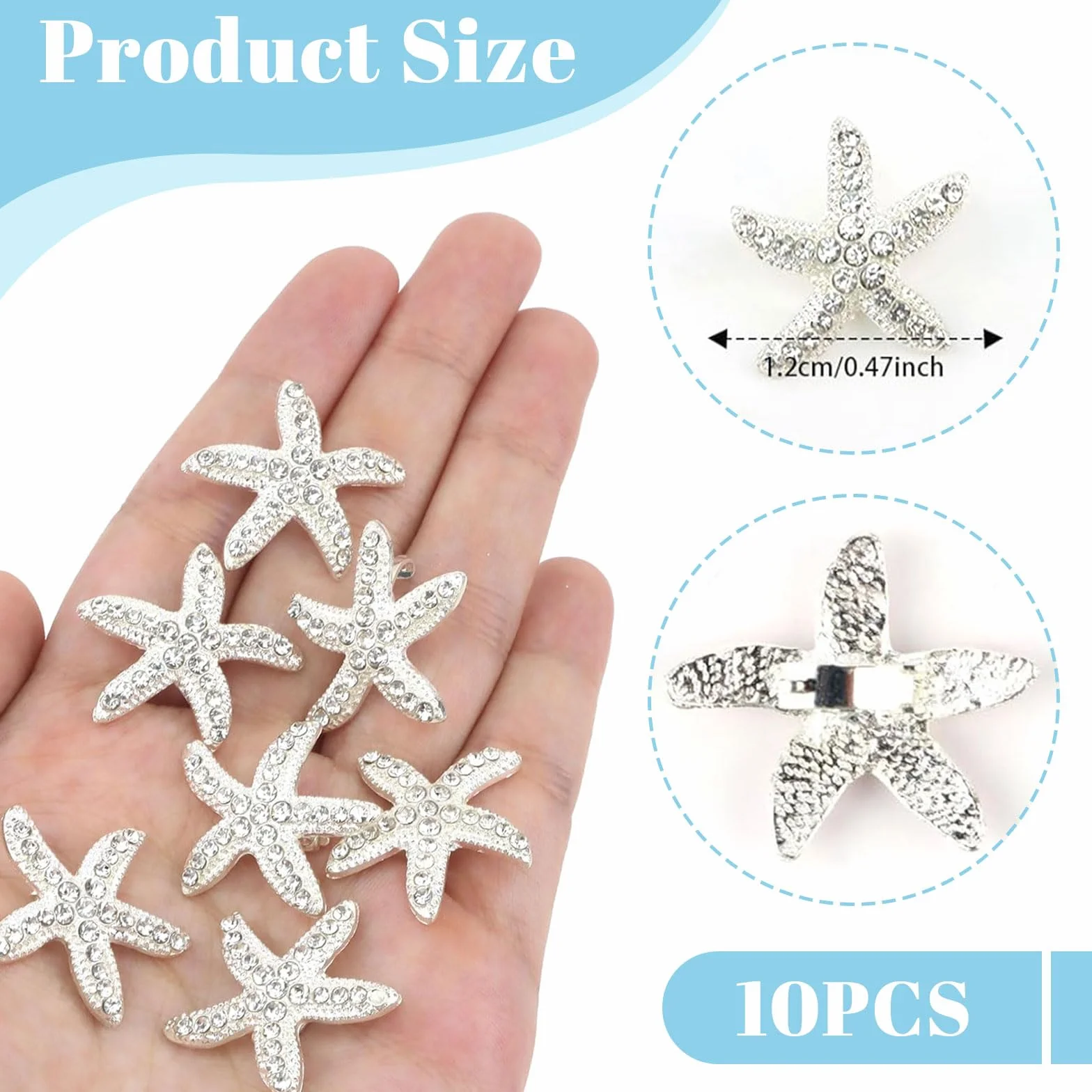 LunarCharm 10 pinzas para el pelo con diamantes de imitación blancos estilo playa estrella de mar