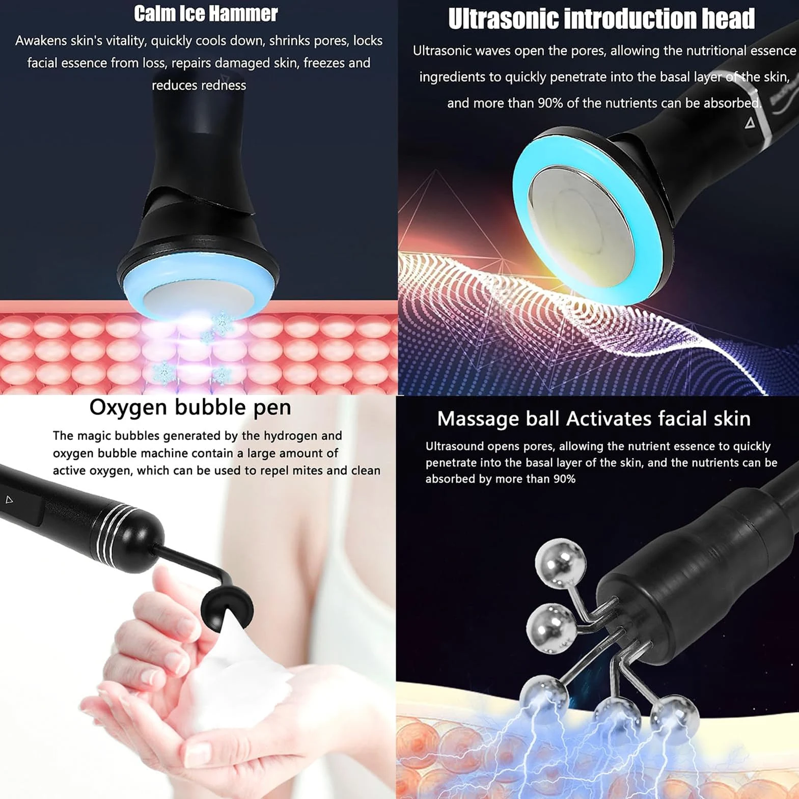 10 en 1 Máquina de Belleza con Hidrógeno, Equipo de Cuidado Facial, 10 Puntas Multifunción: Desde Limpieza Profunda hasta Reducción de Arrugas, Pantalla LED, Refuerzo de Barrera Cutánea