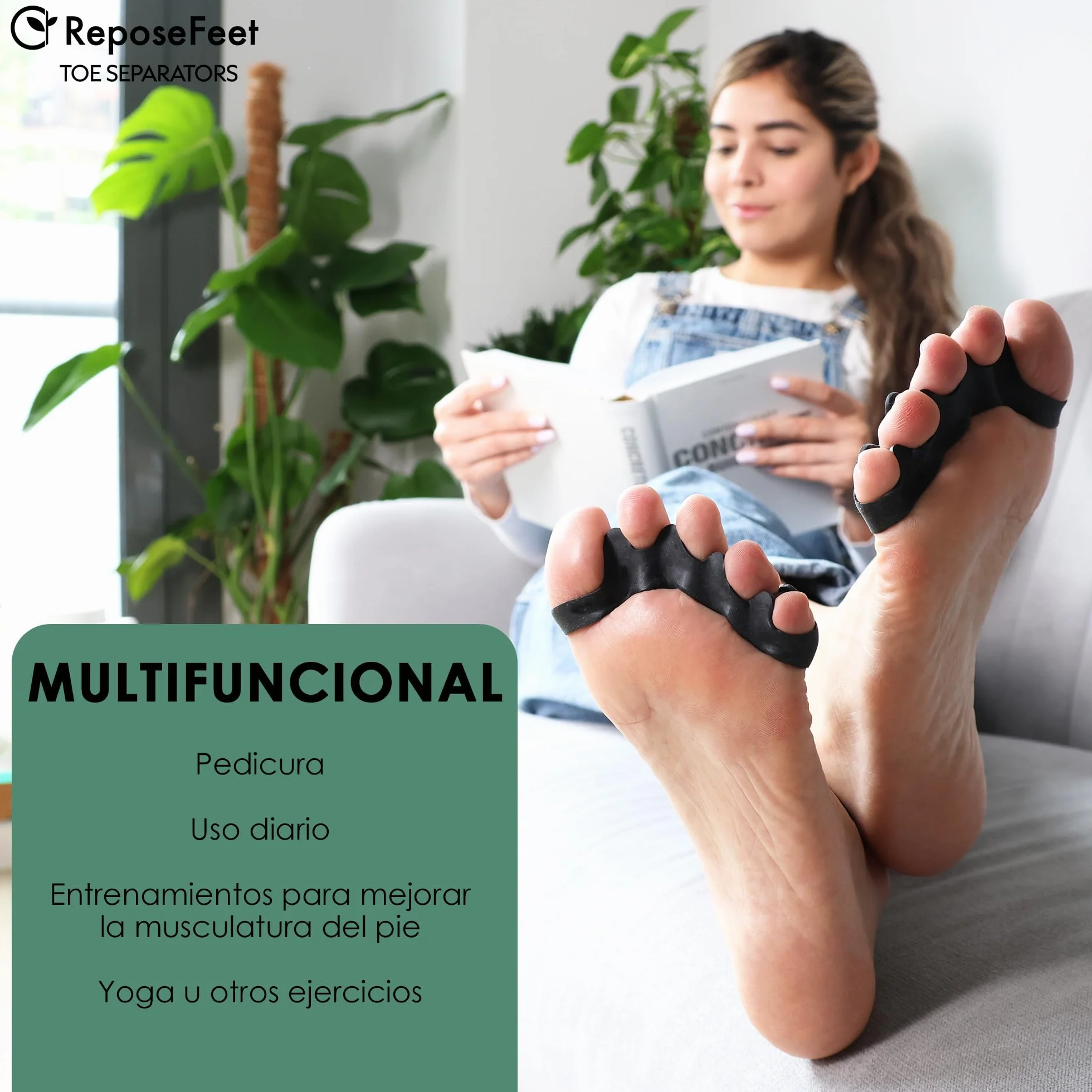ReposeFeet Separador Dedos Pie Silicona - 3 Pares Protector Dedos Almohadillas para Pies (Negro)