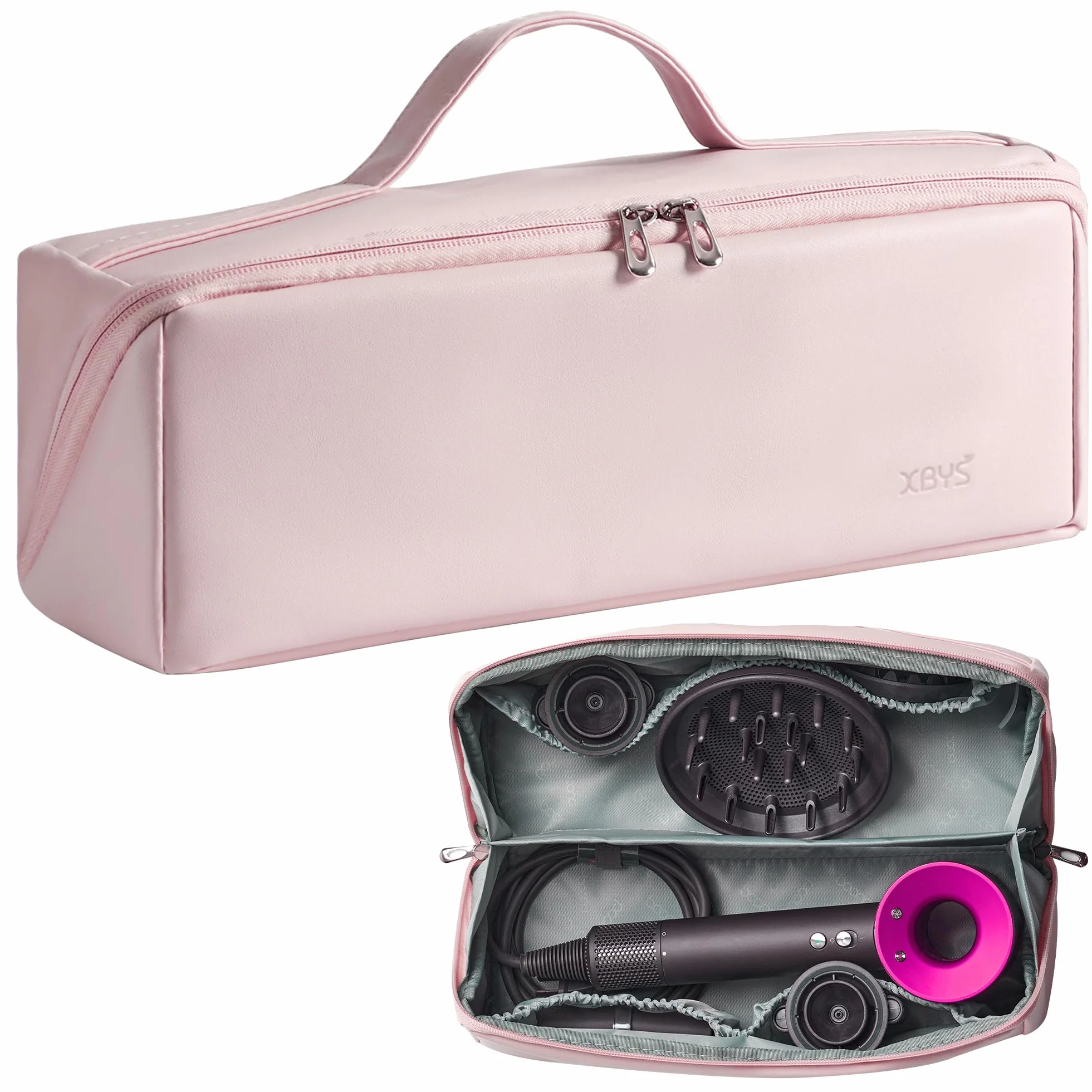 Veki Bolsa de Viaje Portátil para Secador de Pelo, Almacenamiento Compatible con Dyson Airwrap, Supersonic y Shark, Funda Transporte Rosa