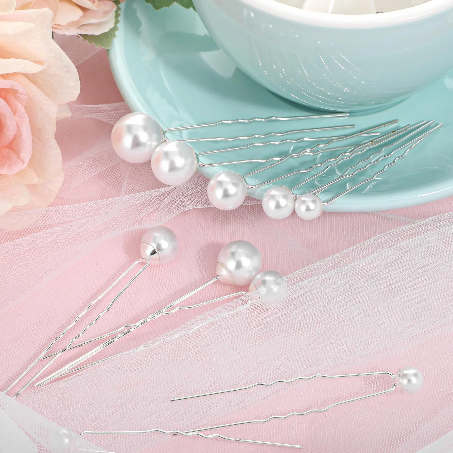 Horquillas Para El Pelo De Perlas De Boda JIEYAO, Accesorios Para El Cabello De Perlas, Horquillas En Forma De U Con Diamantes De Imitación
