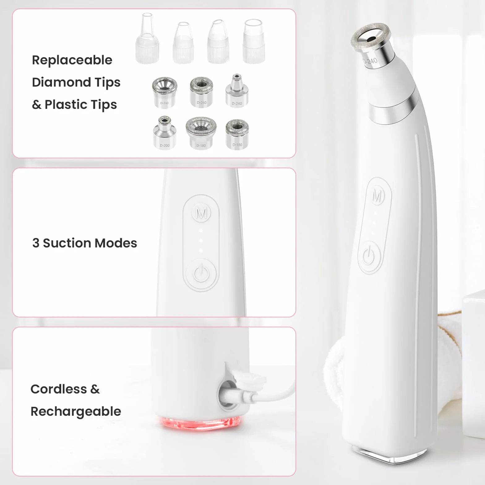 UNOISETION Máquina de microdermoabrasión de diamante, máquina facial portátil para exfoliación, removedor de puntos negros, aspiradora de poros para uso doméstico