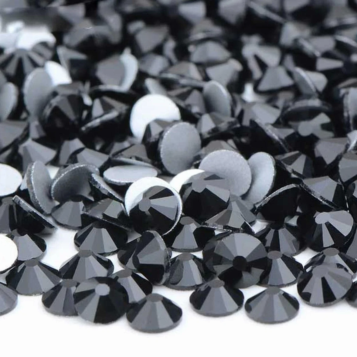Bulk 100 Gross SS6 8 10 12 16 20 30 Diamantes de imitación de Cristal Negros con Parte Posterior Plana, Pegamento para decoración de uñas en Piedra Strass-03 Black-ss16 100gr 14400pcs