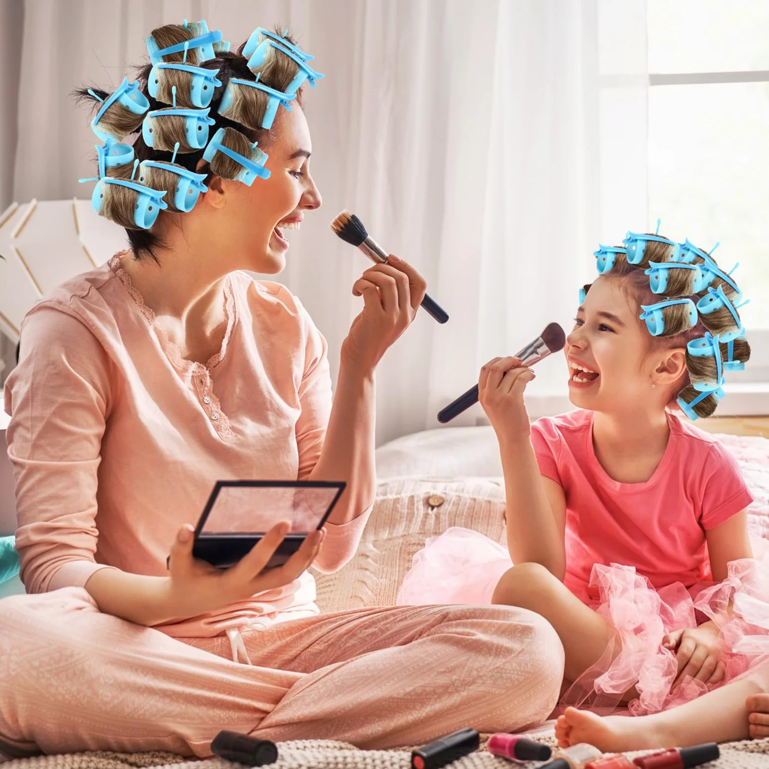 WILLBOND El juego de 141 rodillos para el cabello incluye 60 rodillos de plástico para el pelo (azul, 6 tamaños)