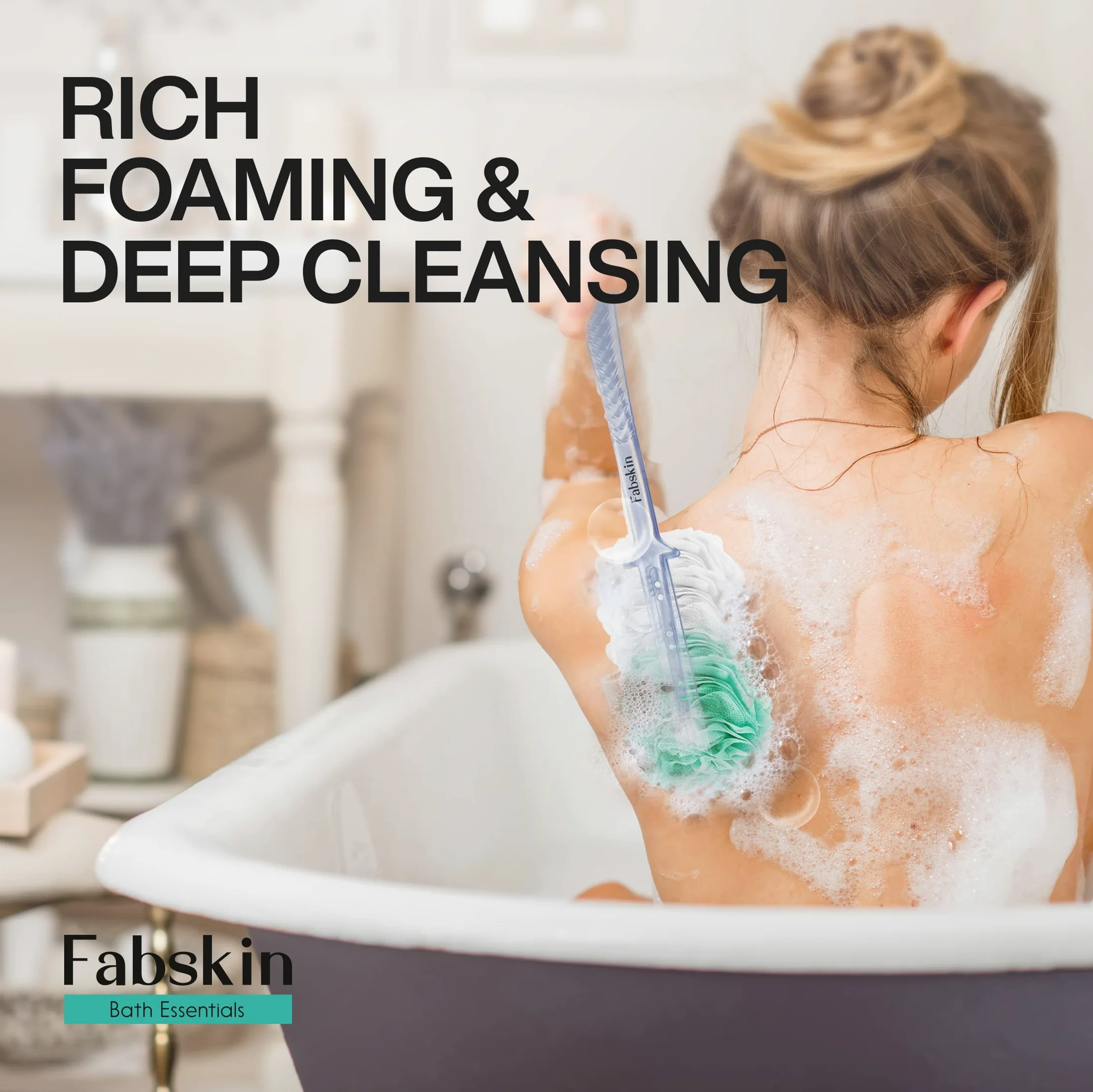 Fabskin Cepillo de baño corporal de lufa para hombres y mujeres con mango largo | Cepillo de baño corporal | Estropajo de espalda para baño | Fabricado en la India (verde)