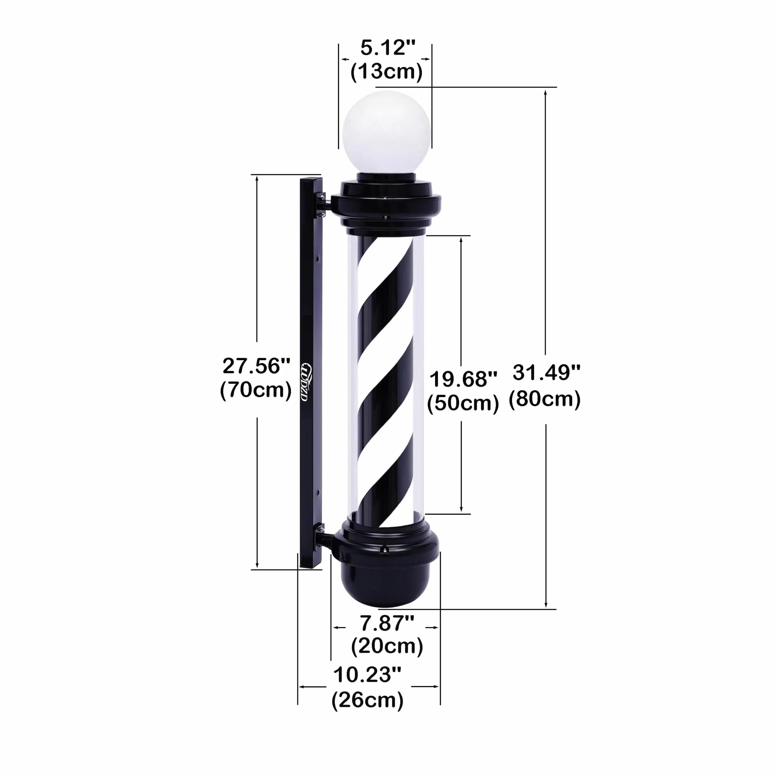 Barber Pole 80 cm Negro Blanco Poste
