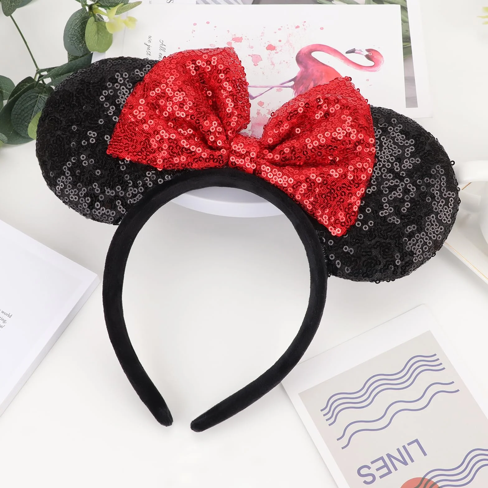 DRESHOW Diademas Orejas de Ratón con Lazo y Purpurina para Disfraz de Cosplay