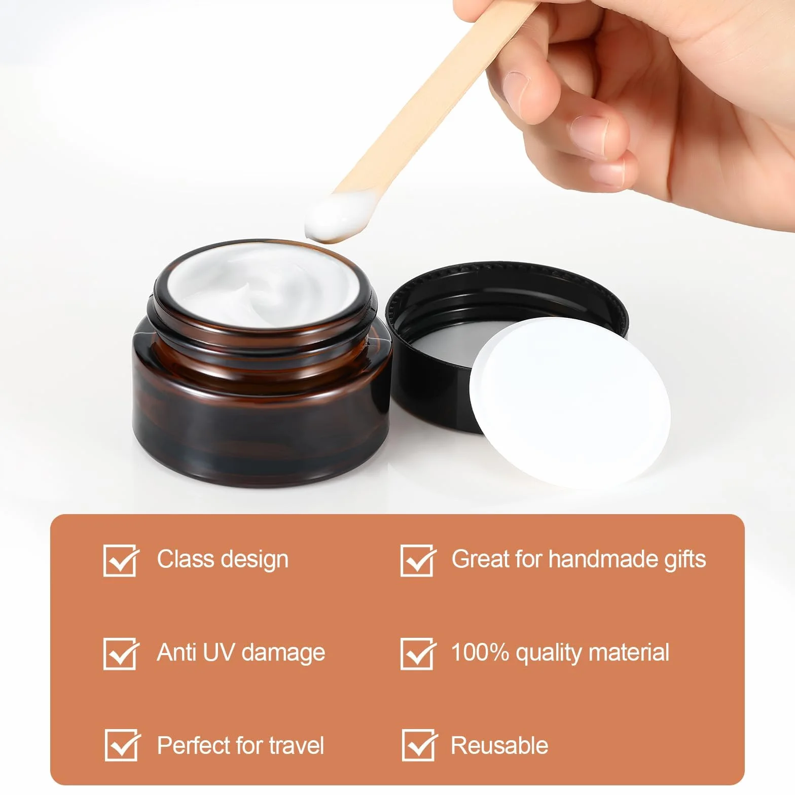 Tarros de Cristal Ámbar 10 Piezas 20 ml 30 ml con Pegatina y Cuchara para Cosméticos