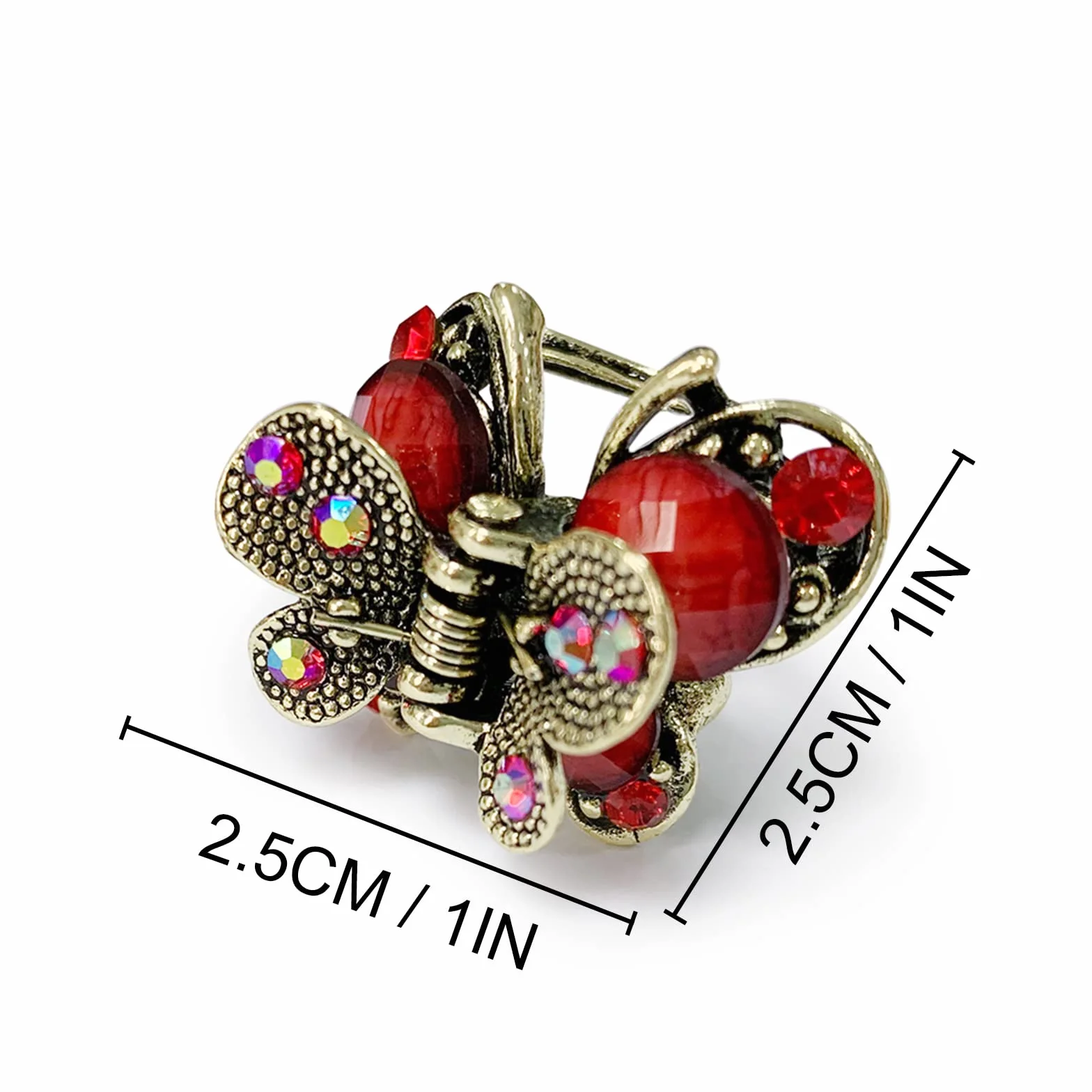 Kavya Pinza para el pelo pequeña con cristales de mariposa retro francesa vintage antideslizante de metal mini 4 piezas