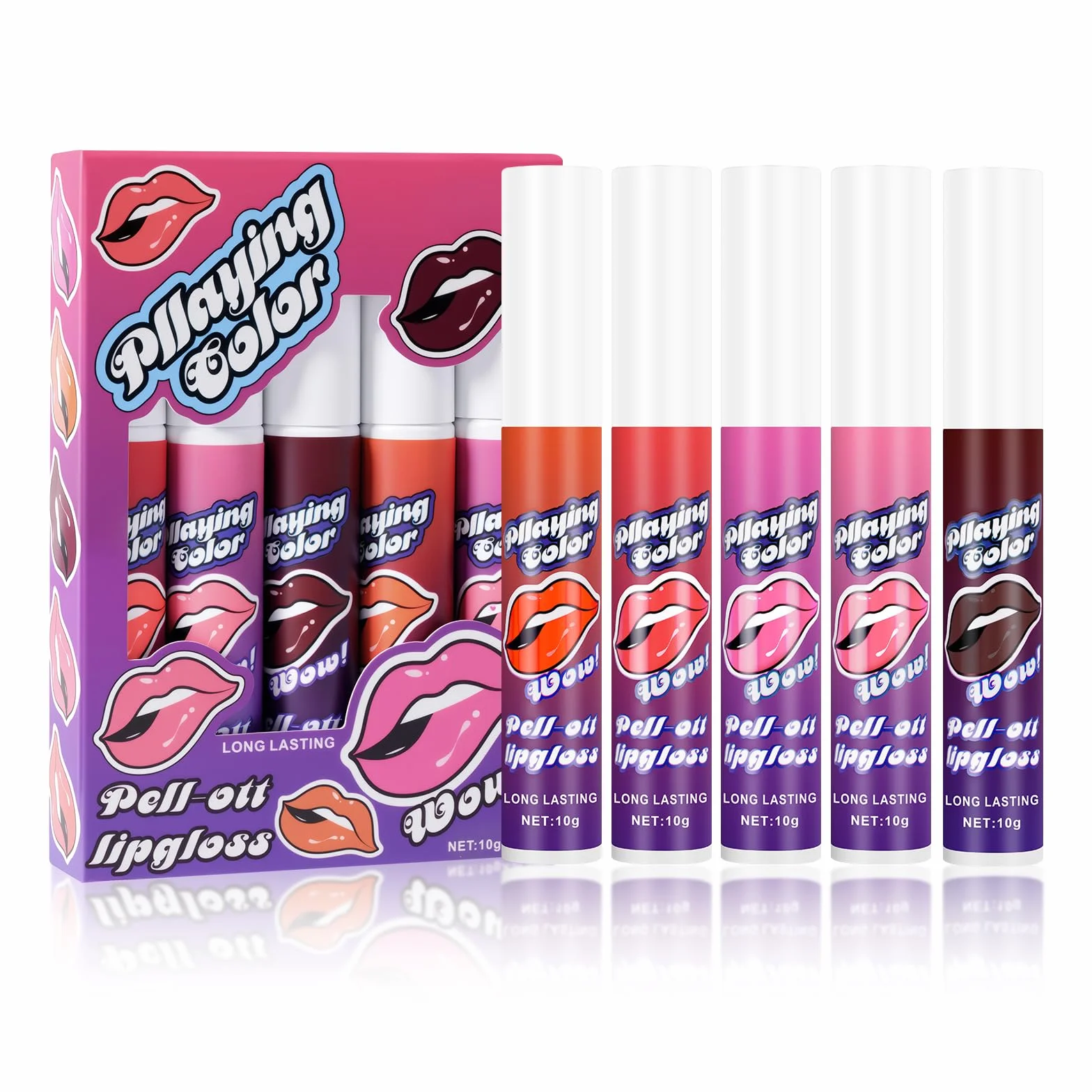 Lip Stain Peel Off, 5 Colores Tinte Permanente de Labios de Larga Duración, Maquillaje Labial