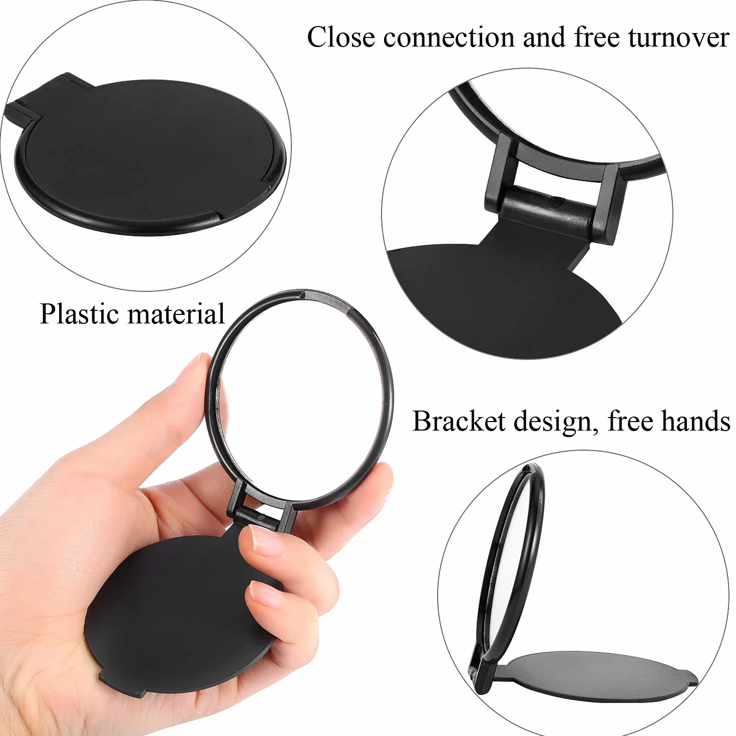 Espejo Compacto Plegable Redondo Portátil de Maquillaje 24 Piezas 2 Colores Negro Blanco