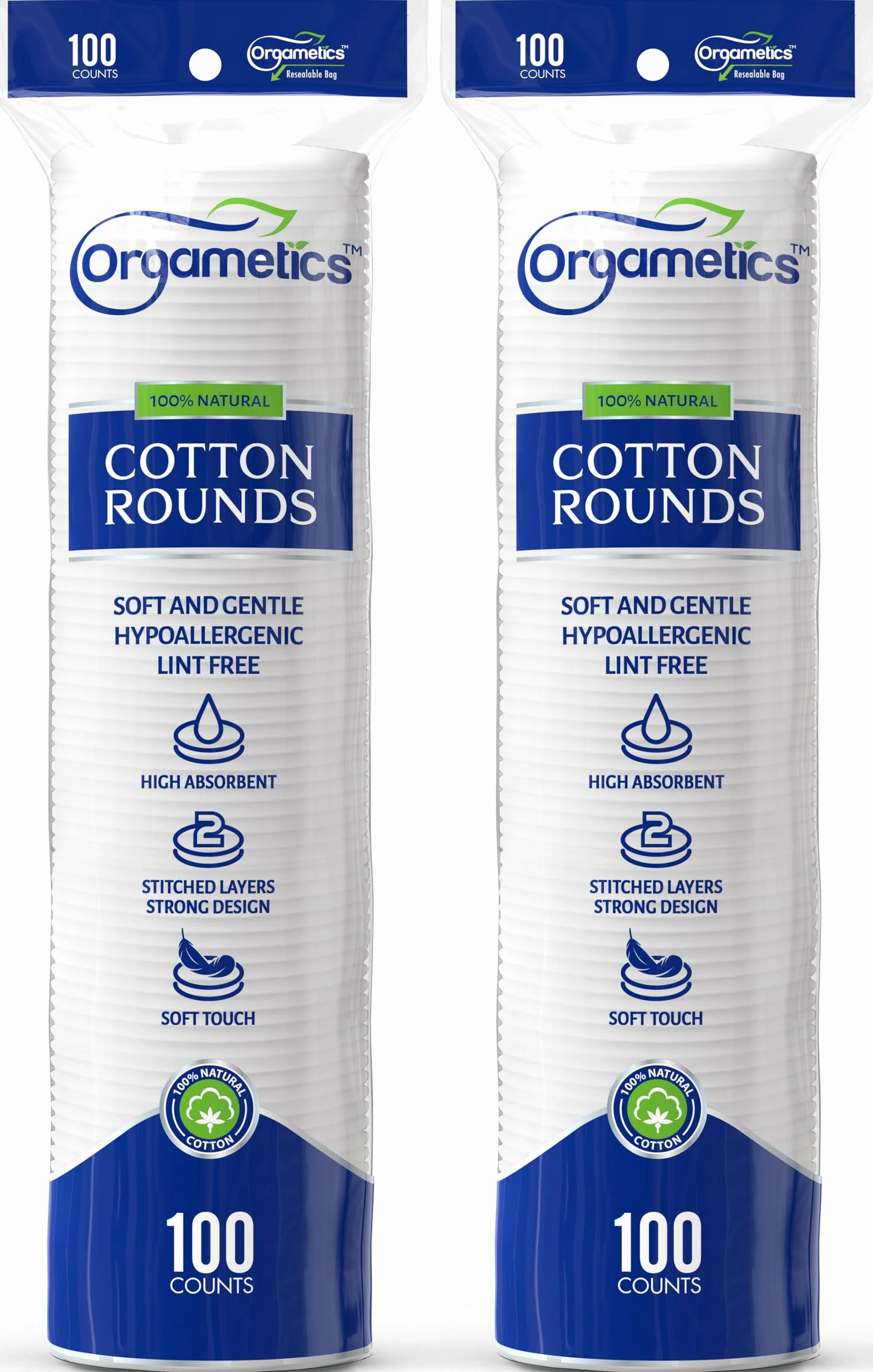 ORGAMETICS Cotton Rounds, 100% algodón turco natural premium removedor de maquillaje y limpieza facial almohadillas redondas de algodón, sin pelusas, hipoalergénico y ultra suave, 2.25 pulgadas de