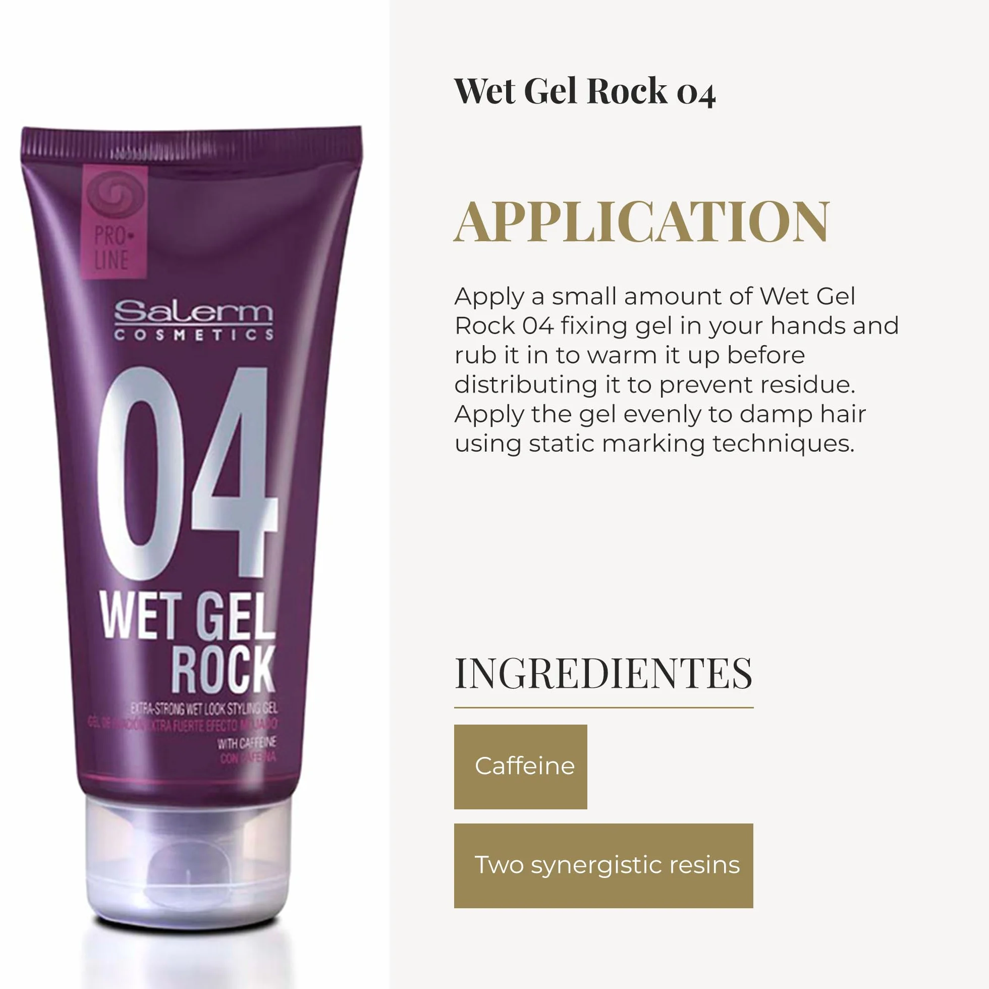 SALERM Pro Line Wet Gel Rock 04-200ml Fijador de Pelo Fijación Fuerte Efecto Mojado Cafeína Resinas Fijadoras