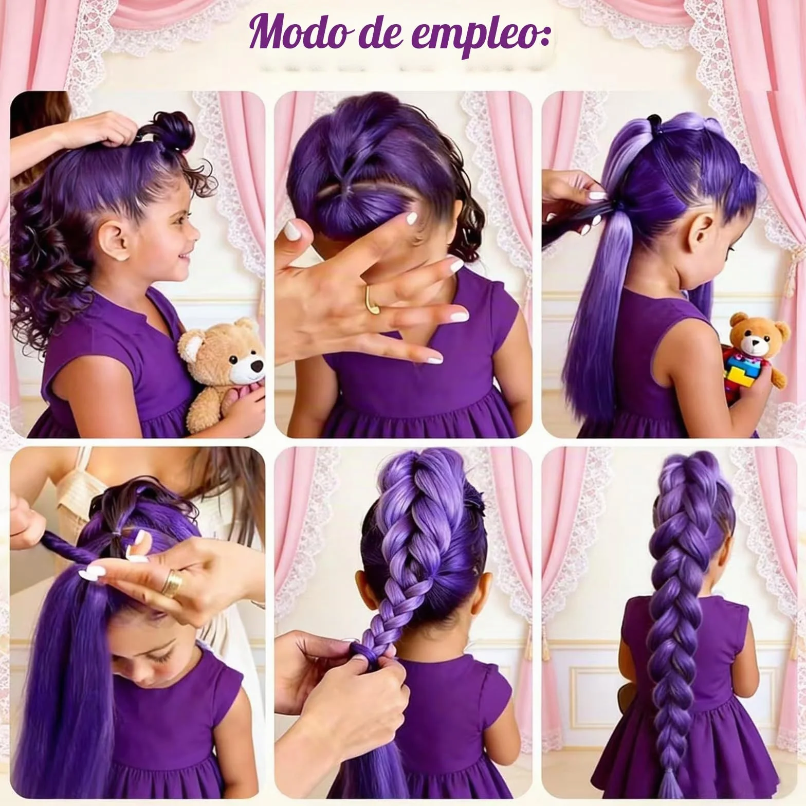 Pelucas Rumi para niñas Morado Peluca Cosplay Carnaval