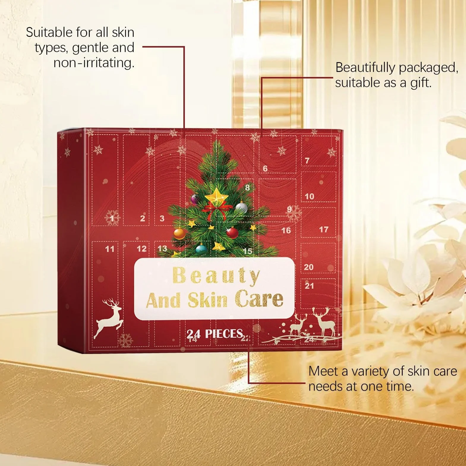 Calendario de Navidad de Adviento – Kit de crema facial para el cuidado de | la piel, juego de belleza navideña para baño diario y rutina corporal, regalo para mujeres y hombres, cumpleaños, Navidad