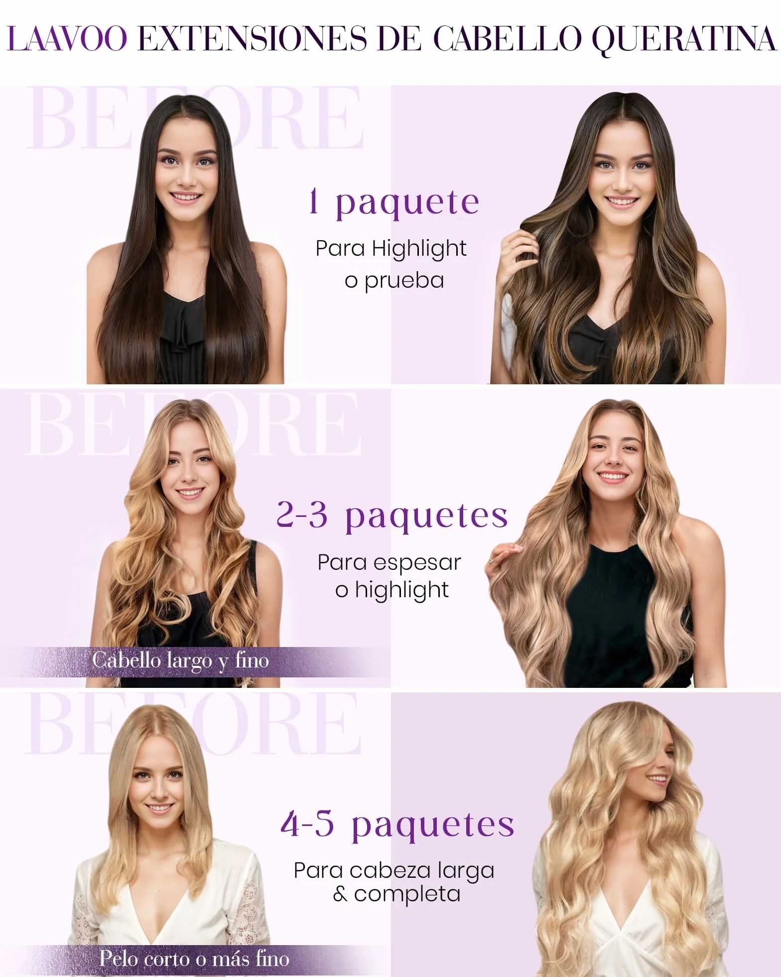 LaaVoo Extensiones Queratina Pelo Natural Marrón Claro Rubia Platino 50g 22 Pulgadas 55cm #P8/60