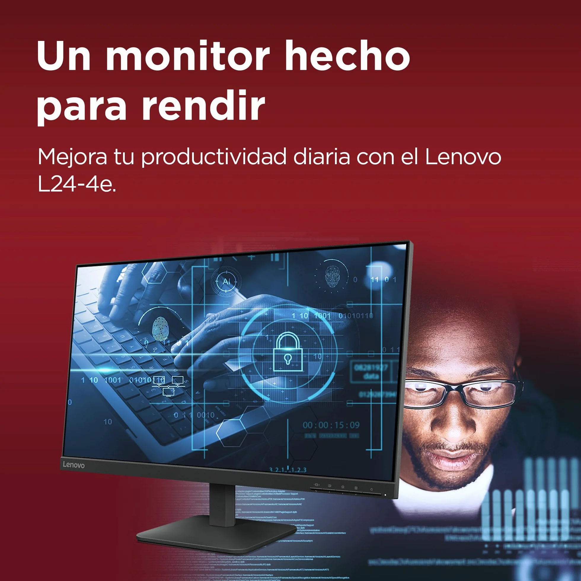 Lenovo L24-4e Monitor FHD 23.8" IPS 1920x1080 48-100Hz 4ms HDMI VGA VESA 100x100mm Inclinación Negro