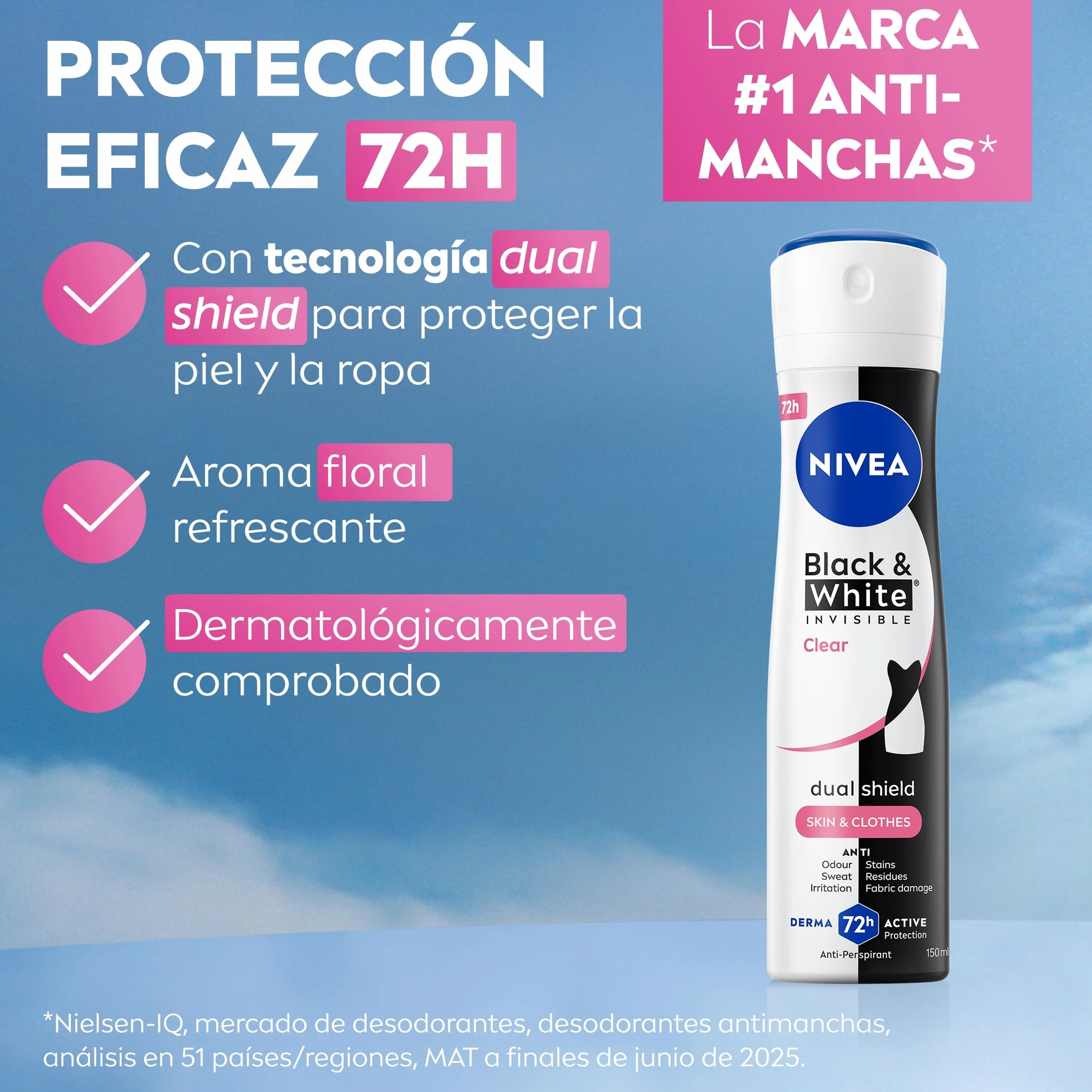 NIVEA Black & White Invisible Clear Desodorante Mujer Spray Antimanchas 72h Antitranspirante Sin Alcohol Pack 6 x 200 ml