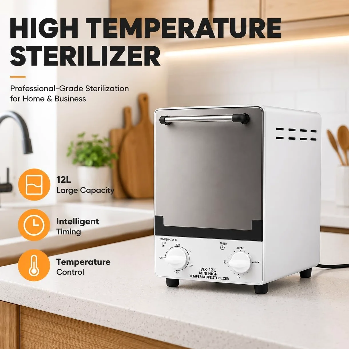 Esterilizador autoclave infrarrojo de 12 L con control de tiempo y temperatura ajustable, esterilizador de vapor de alta temperatura para herramientas de uñas y belleza, adecuado para salones de uñas