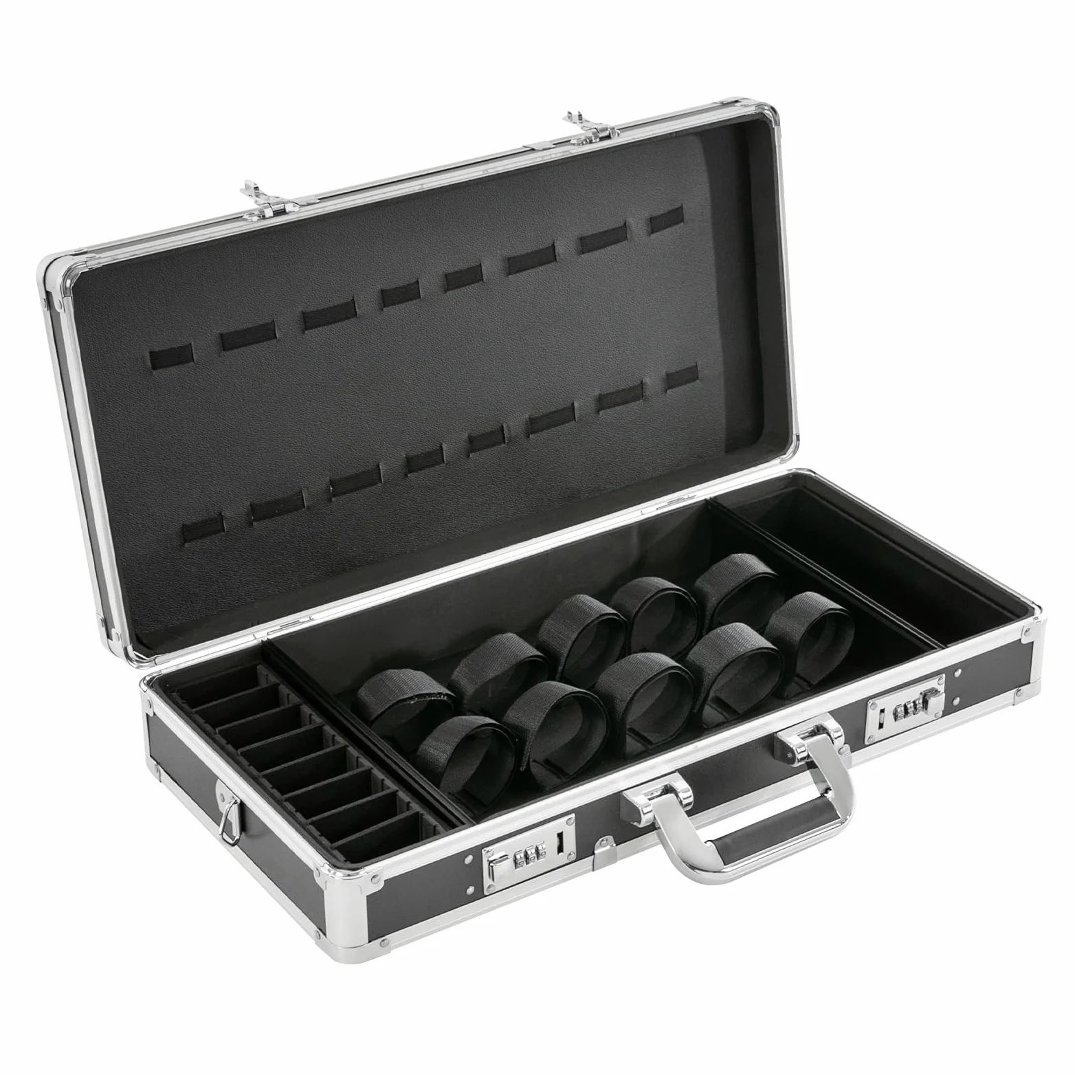 Maleta portátil para peluquería, gran capacidad, con dos cerraduras de combinación, organizador de herramientas, maletín de transporte, capacidad de carga de 20 kg, para salones de peluquería, plata