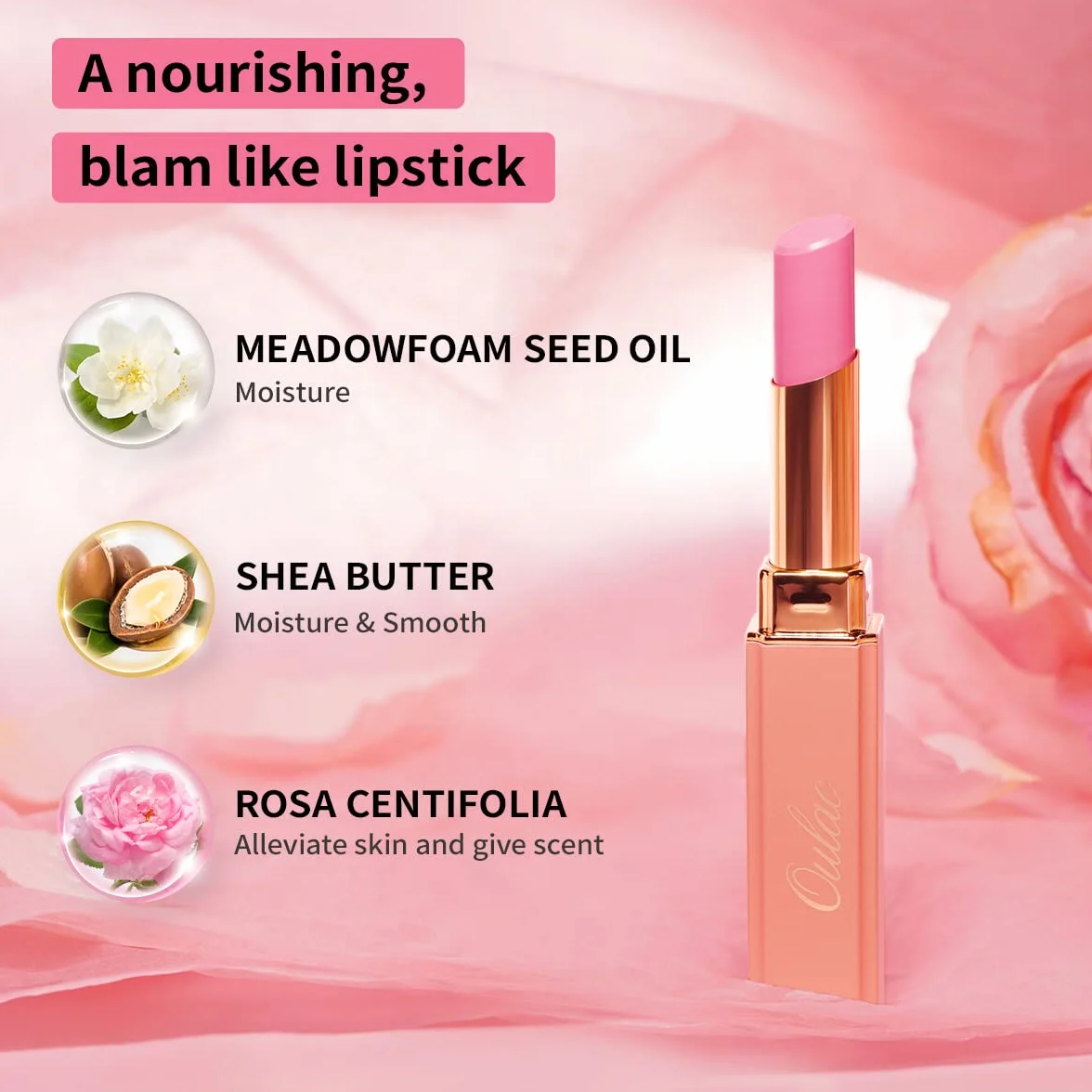 Oulac Labial Hidratante Coral 04 - Barra de Labios Brillo con Manteca de Karité, Alta Pigmentación, Vegano