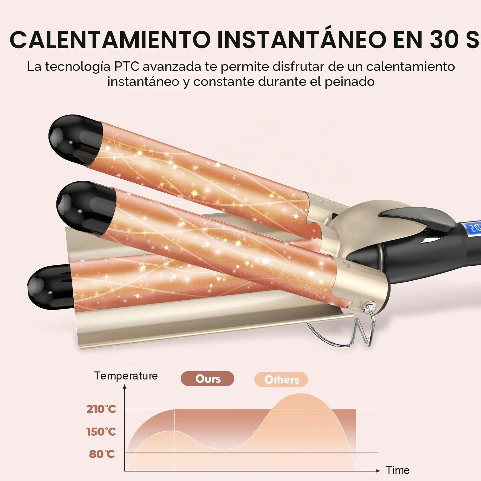 Rizador de pelo 32MM, AIMERVO ONDAS SUELTAS Plancha waves, Placas de cerámica y turmalina, Pantalla digital LCD 14 niveles de temperatura entre 80–210 °C, Desconexión Curler automática tras 60 minutos