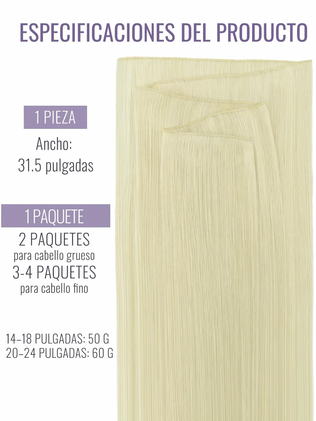 Fshine Natural Human Hair Blonde White Weft Hair Extensions 50g 55cm Lisse