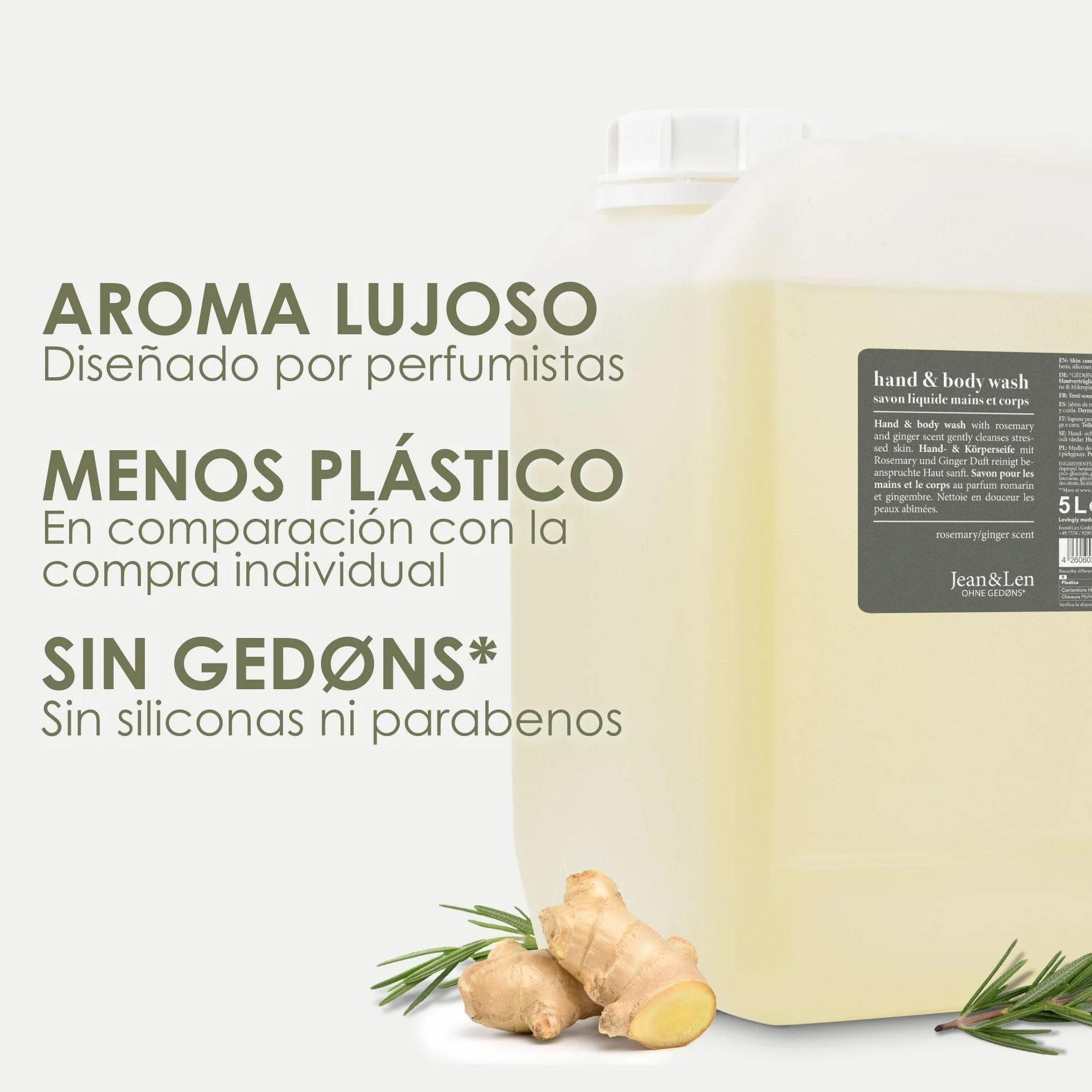 Jean & Len Hand & Body Wash Rosemary & Ginger 5 L