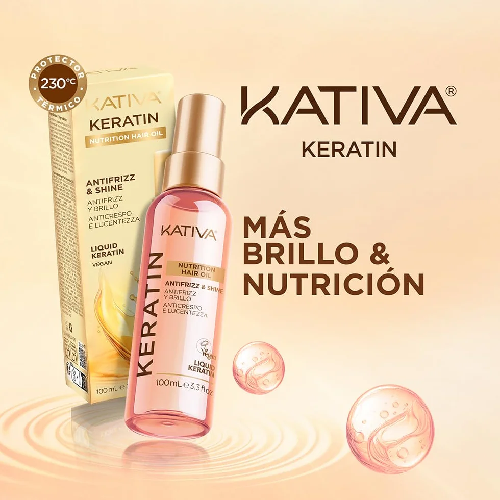 Kativa Keratina Líquida 100 ml Aceite Revitalizador Antifrizz Reconstrucción Cabellos Dañados