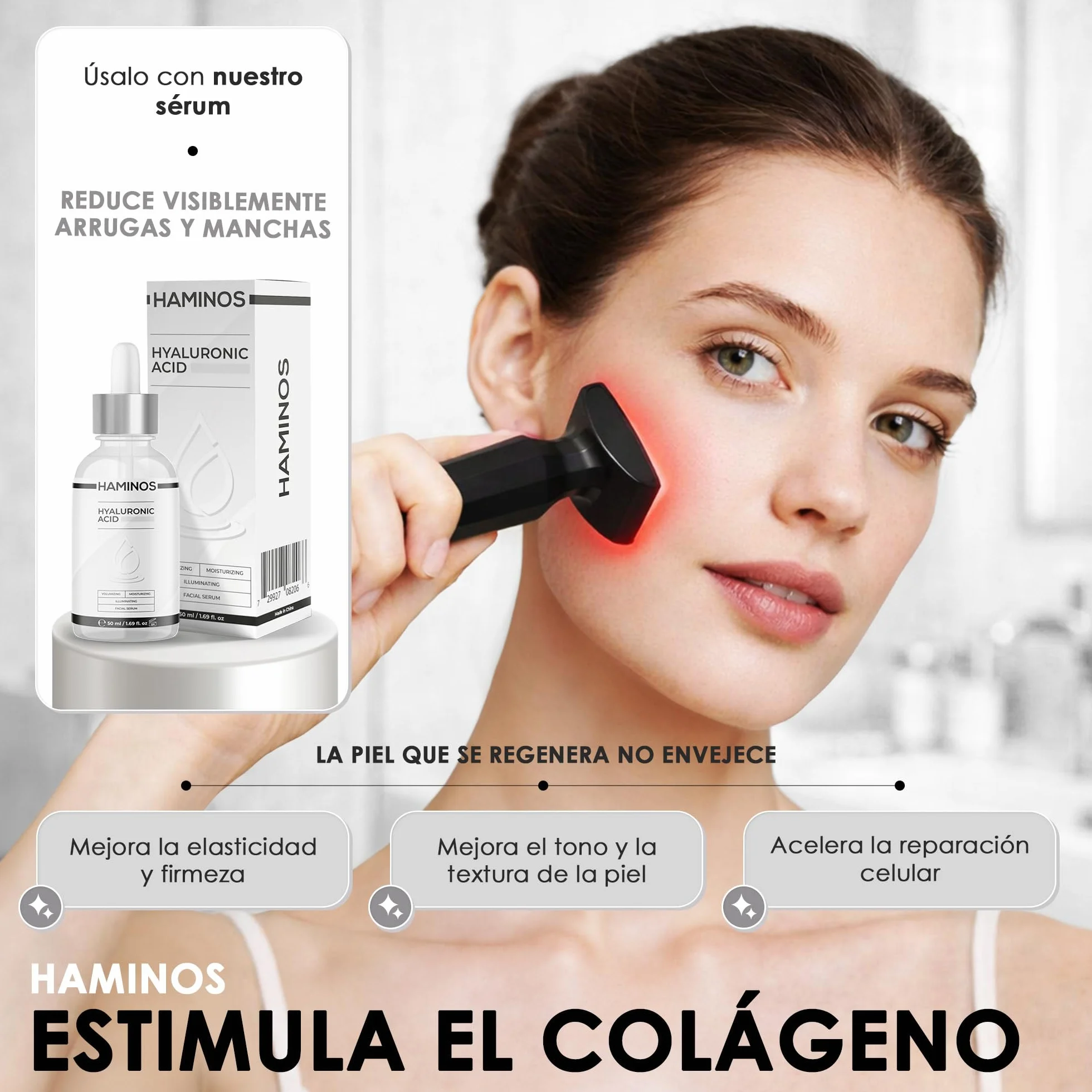HAMINOS Derma Stamp 0,25 mm Microneedling 4 en 1 para Cuero Cabelludo, Luz Roja, Microcorriente, Vibración, Recargable USB-C